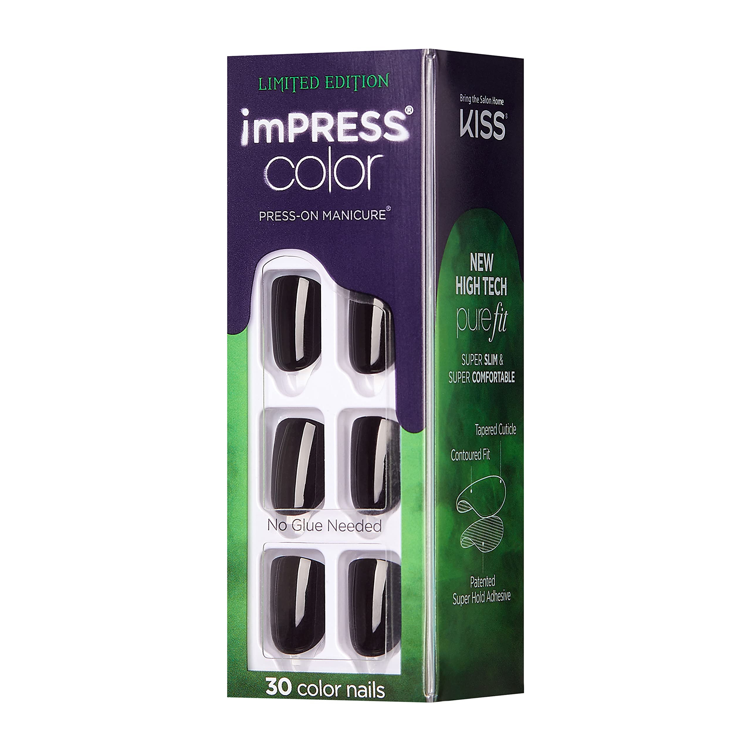 KISS imPRESS Color Press-On Fake Nails - Halloween Manicure Set, Short Square Shape, 30 Nails | Easy DIY Application, Perfect for Costume Parties & Special Occasions