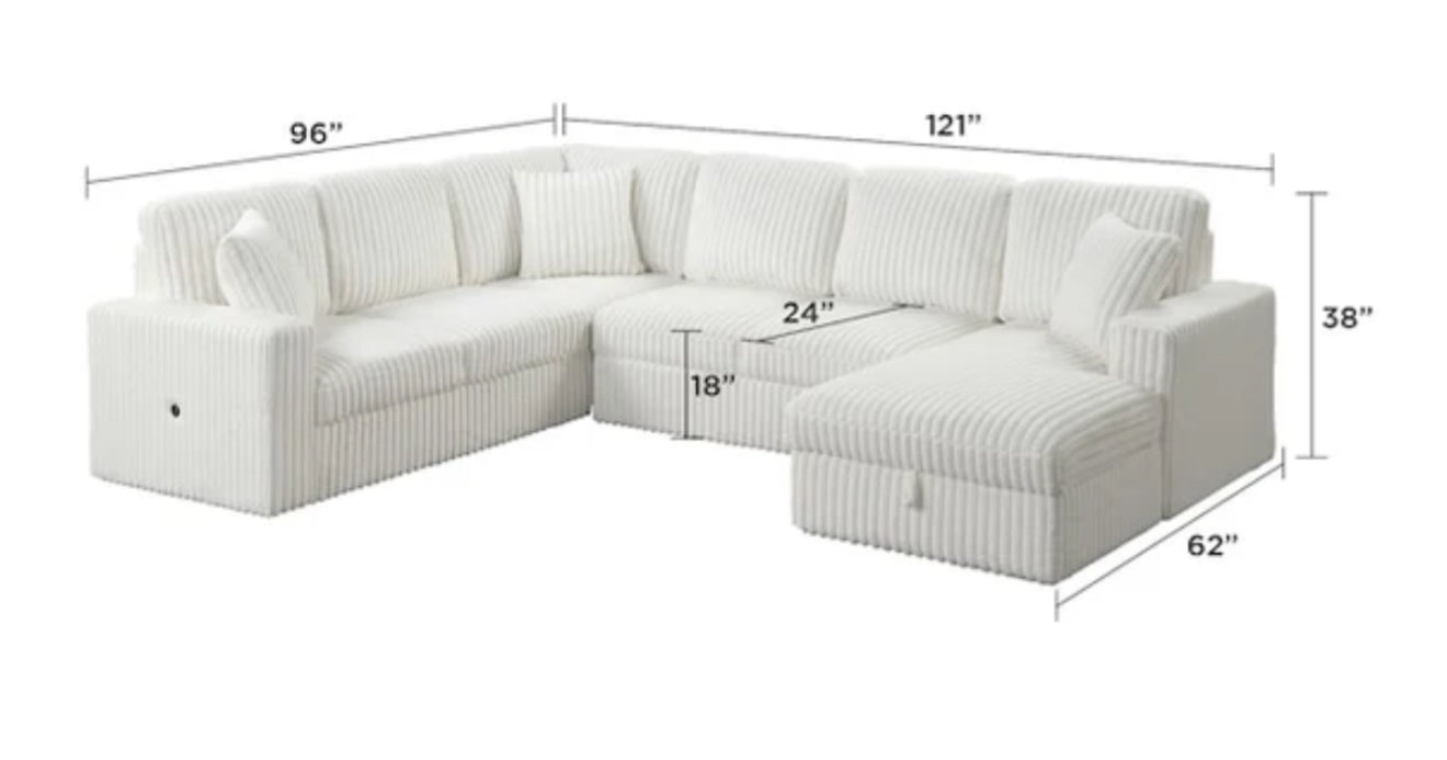 Becky Sectional Pull Out Sleeper Sofa with Storage Chaise | Corduroy Fabric | Convertible Couch Bed for Small Spaces | Perfect for Guest Rooms, Apartments & Living Rooms