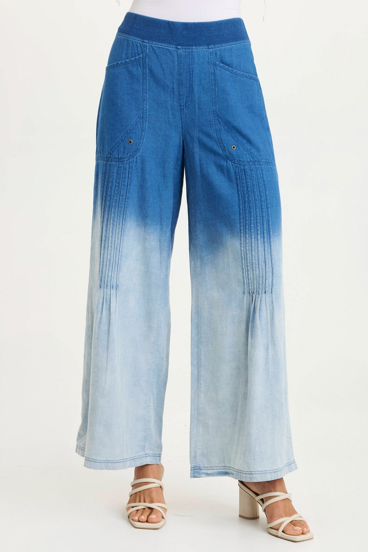 Ralston Indigo Twill Lightweight Pleated Wide Leg Pants for Women - Comfortable High Waist Casual Trousers for Work, Travel & Everyday Wear