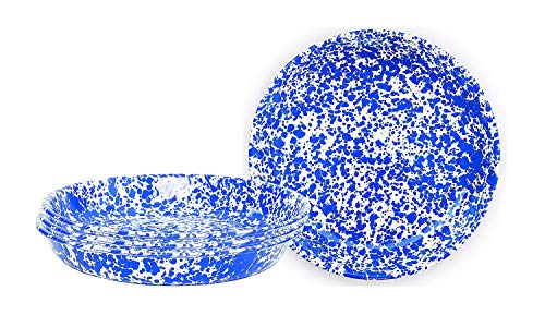 Blue Marble Enamelware Pasta Plate Set of 4 - 10.5 Inch Durable Dinner Plates for Italian Cuisine, Picnics & Rustic Table Settings