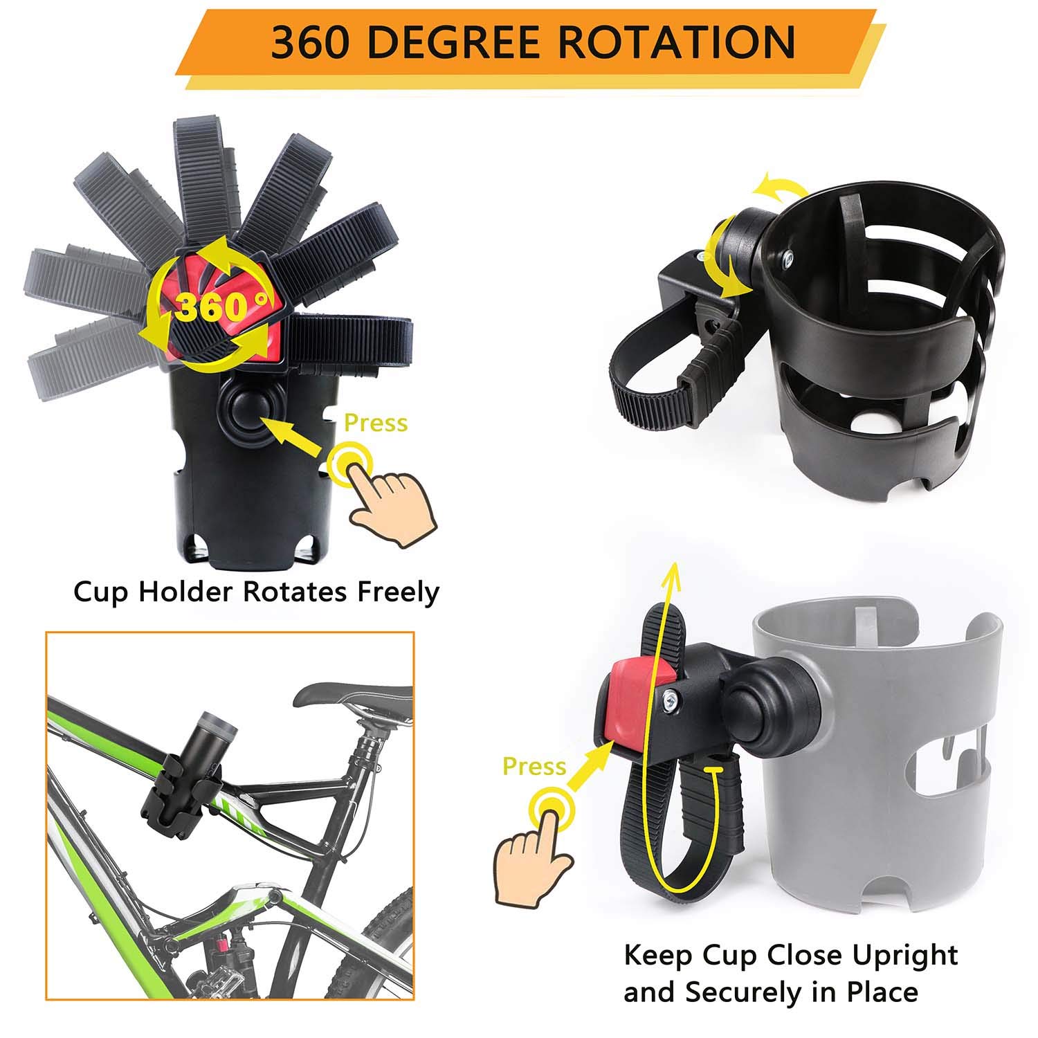 Universal Stroller Cup Holder - Adjustable Pram Drink Holder for Coffee, Bottles & Snacks - Perfect for Baby Strollers, Shopping Carts & Wheelchairs - Durable Stroller Accessories for Parents On-The-Go