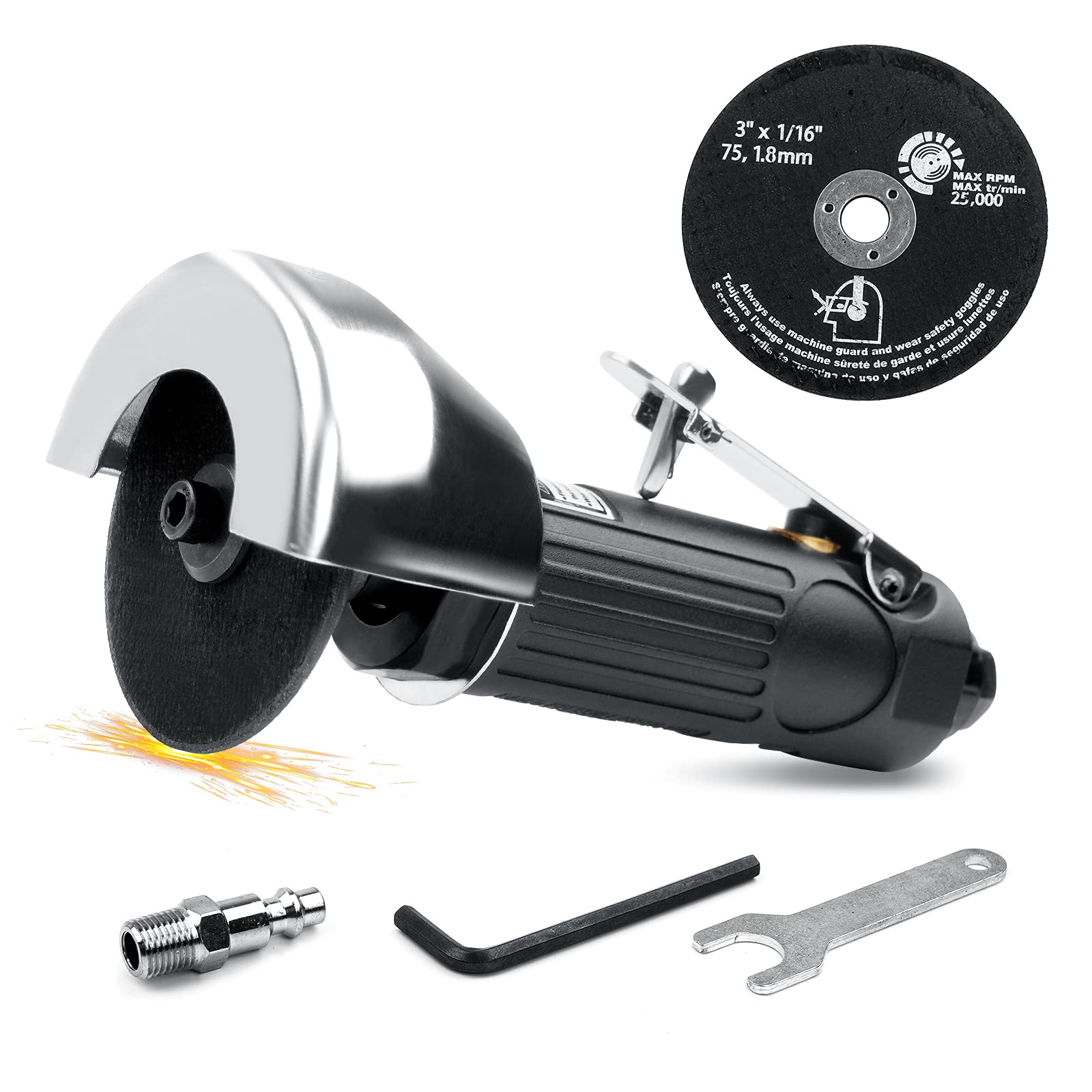 YON.SOU Air Cut Off Tool with 2pcs 3-Inch Die Grinder Cut-Off Wheels - Heavy Duty Pneumatic Metal Sheet Cutter for Automotive, Metalworking & DIY Projects