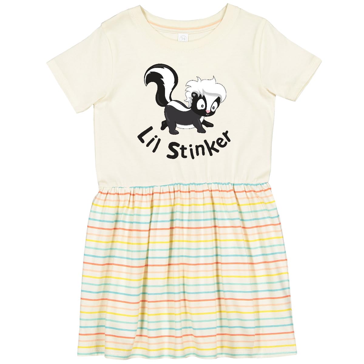 Inktastic Lil' Stinker Toddler Dress - Cute Skunk Print Baby Girl Outfit for Playdates & Family Photos | Soft Cotton Casual Wear for 1-3 Year Olds