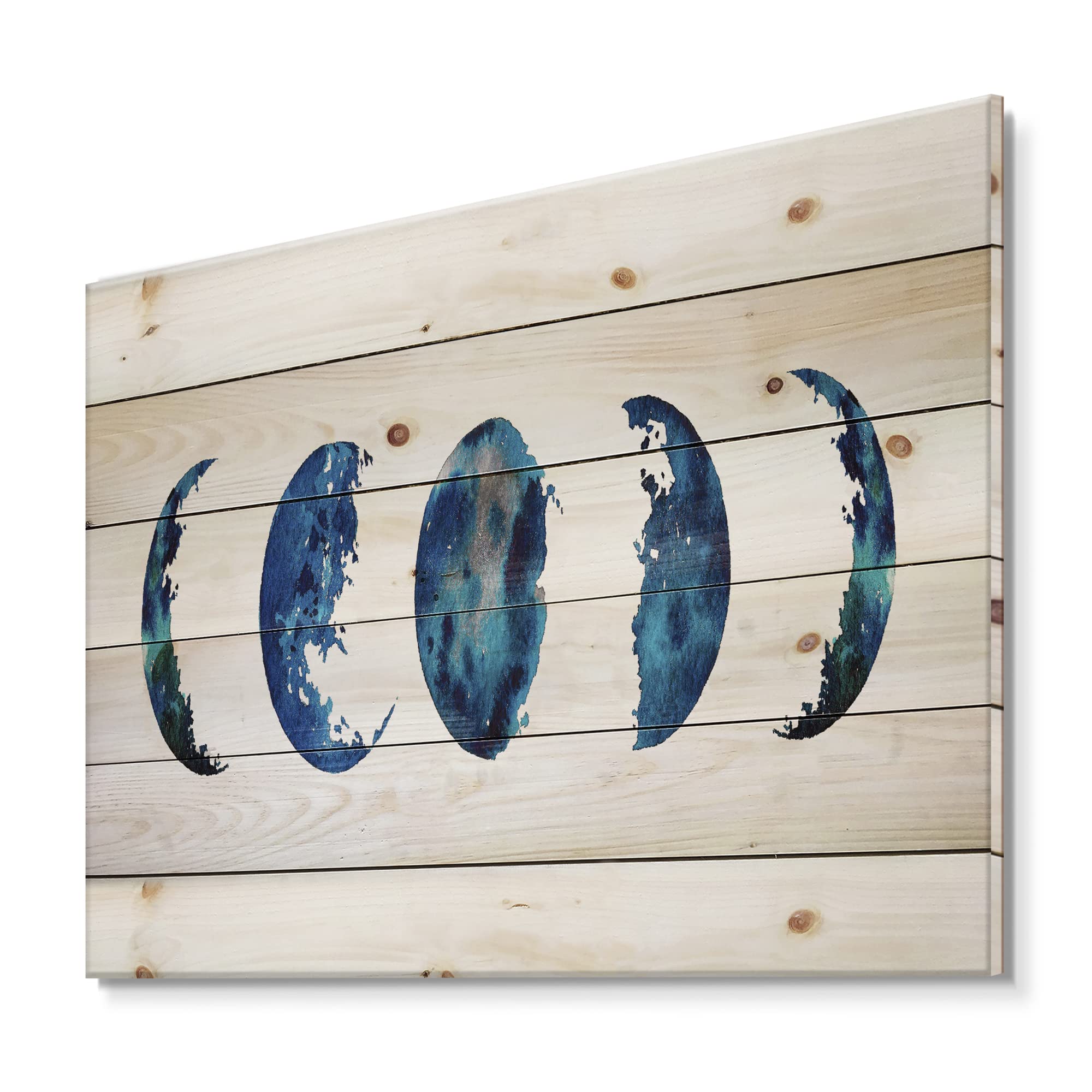 Bohemian Blue Moon Phases Wood Wall Decor - Handcrafted Astronomy & Space Art on Natural Pine Wood - Perfect for Living Room, Bedroom & Boho Home Decor