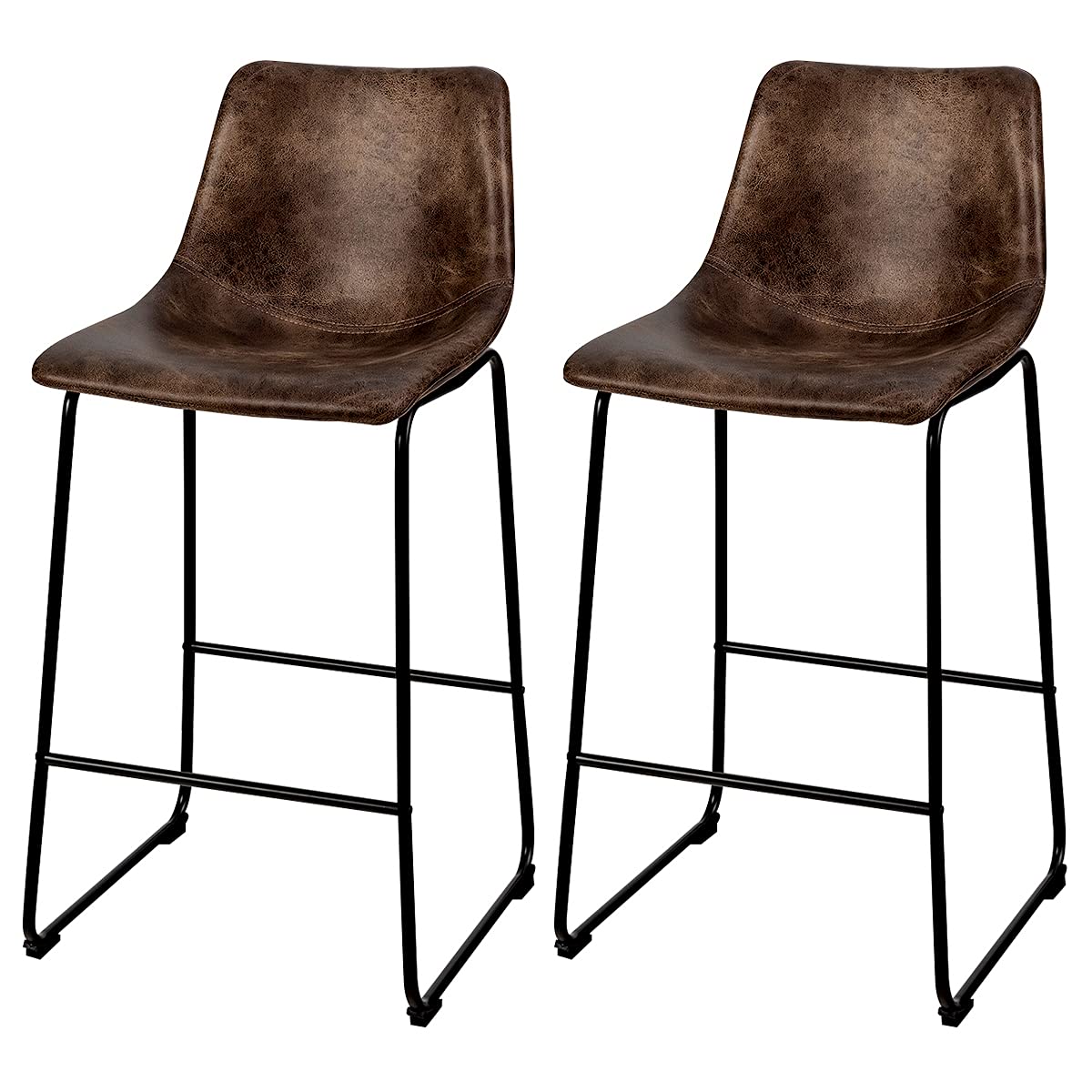 Premium Ergonomic Leather Bar Stools Set of 2 - 30 Inch Counter Height Barstools with Back Support - Brown PU Leather Pub Chairs for Kitchen Island, Dining Room, Home Bar & Restaurant Use