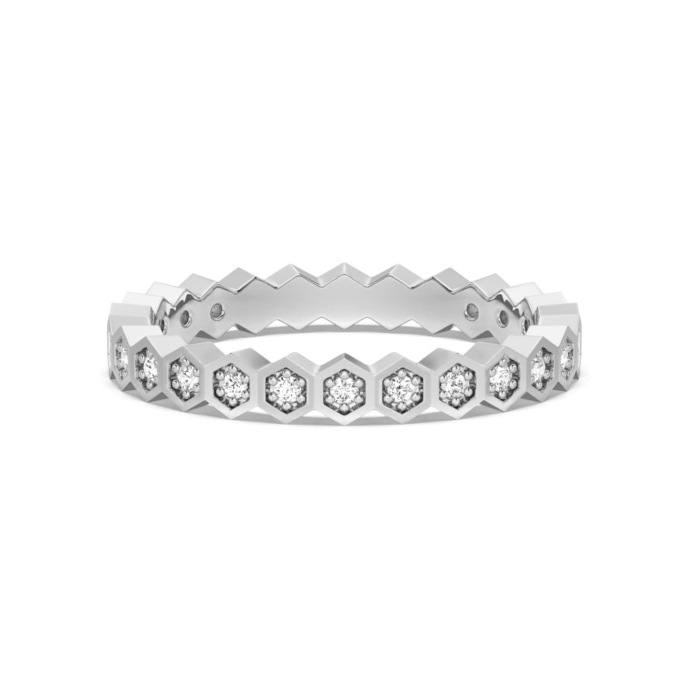 Lab Grown Diamond Half Eternity Ring - Geometric Wedding Band for Women, 14K White Gold Engagement Ring, Perfect for Anniversary Gift & Bridal Jewelry