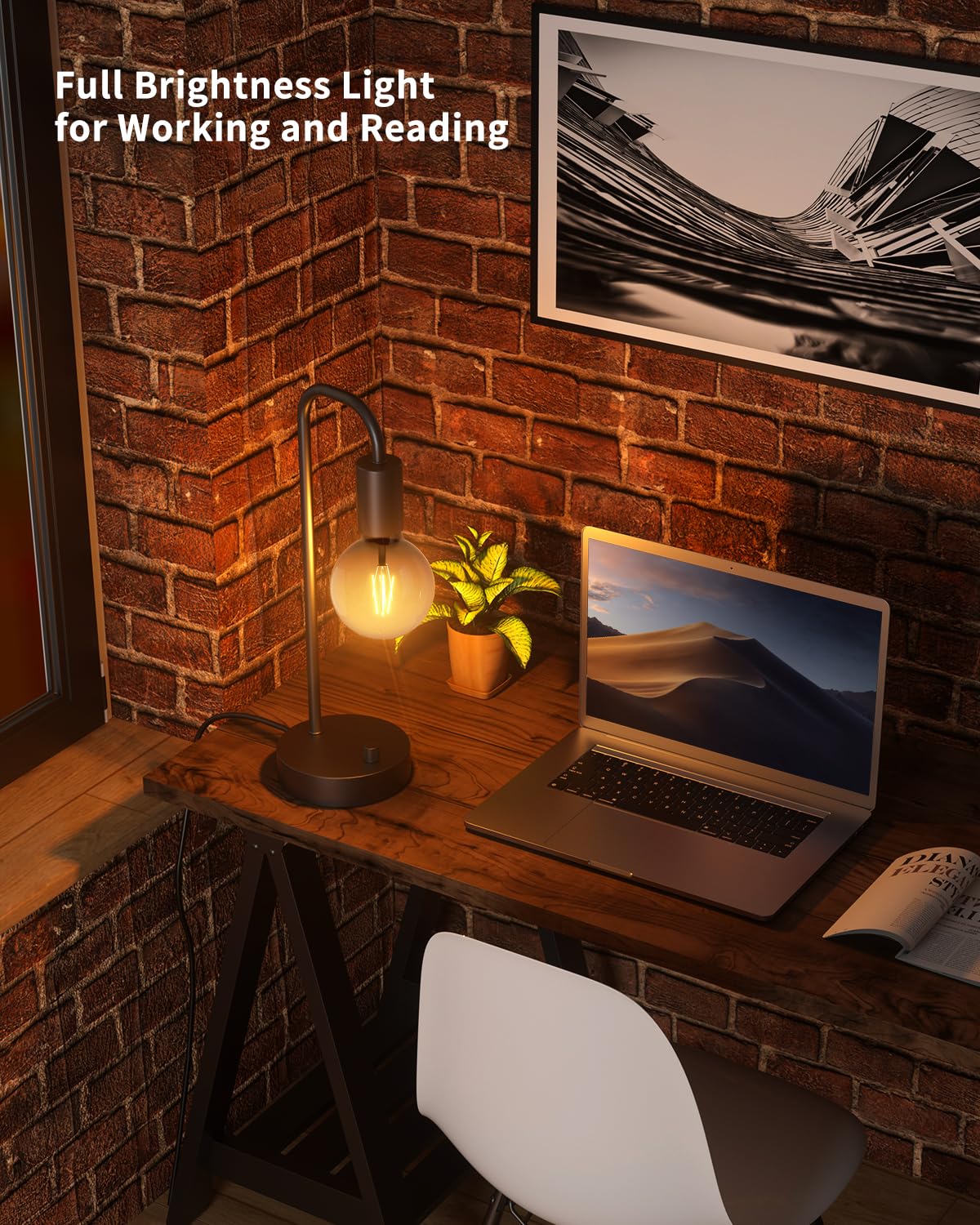 ONEWISH Industrial Table Lamp - Dimmable Modern Bedside Lamp with 2700K Warm Light Bulb for Bedroom, Living Room & Office (Bulb Included) | Perfect for Reading, Nightstand Decor & Workspace Lighting