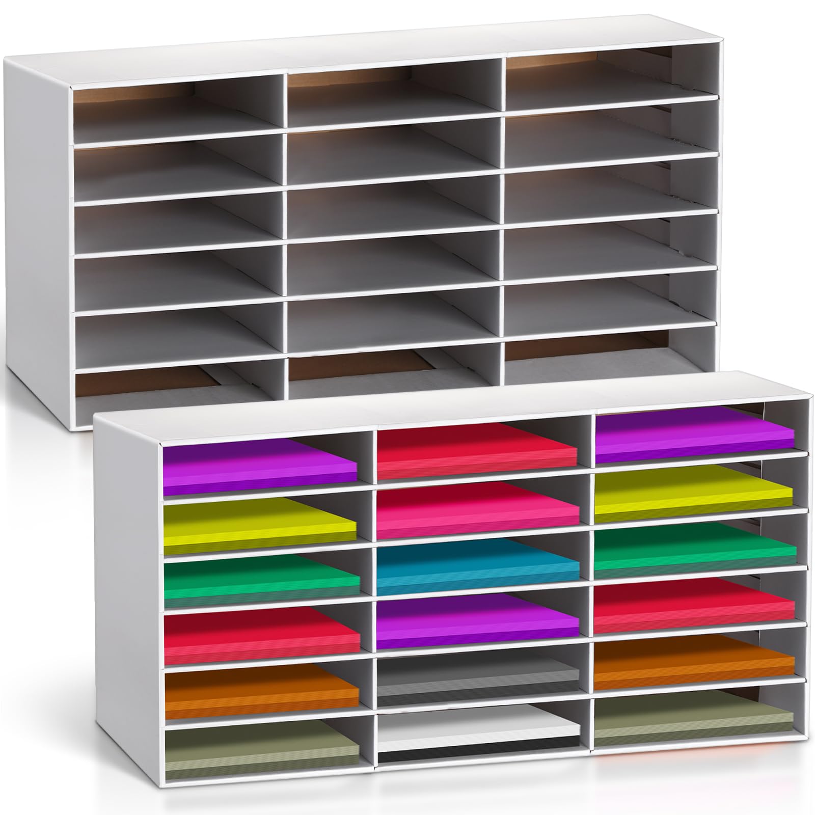 Fuutreo 2-Pack Sturdy Cardboard Classroom Paper Organizer - 18-Slot Construction Paper Storage & Literature Mailbox for Home, Office, School | Perfect for Craft Supplies, Homework, and Document Organization