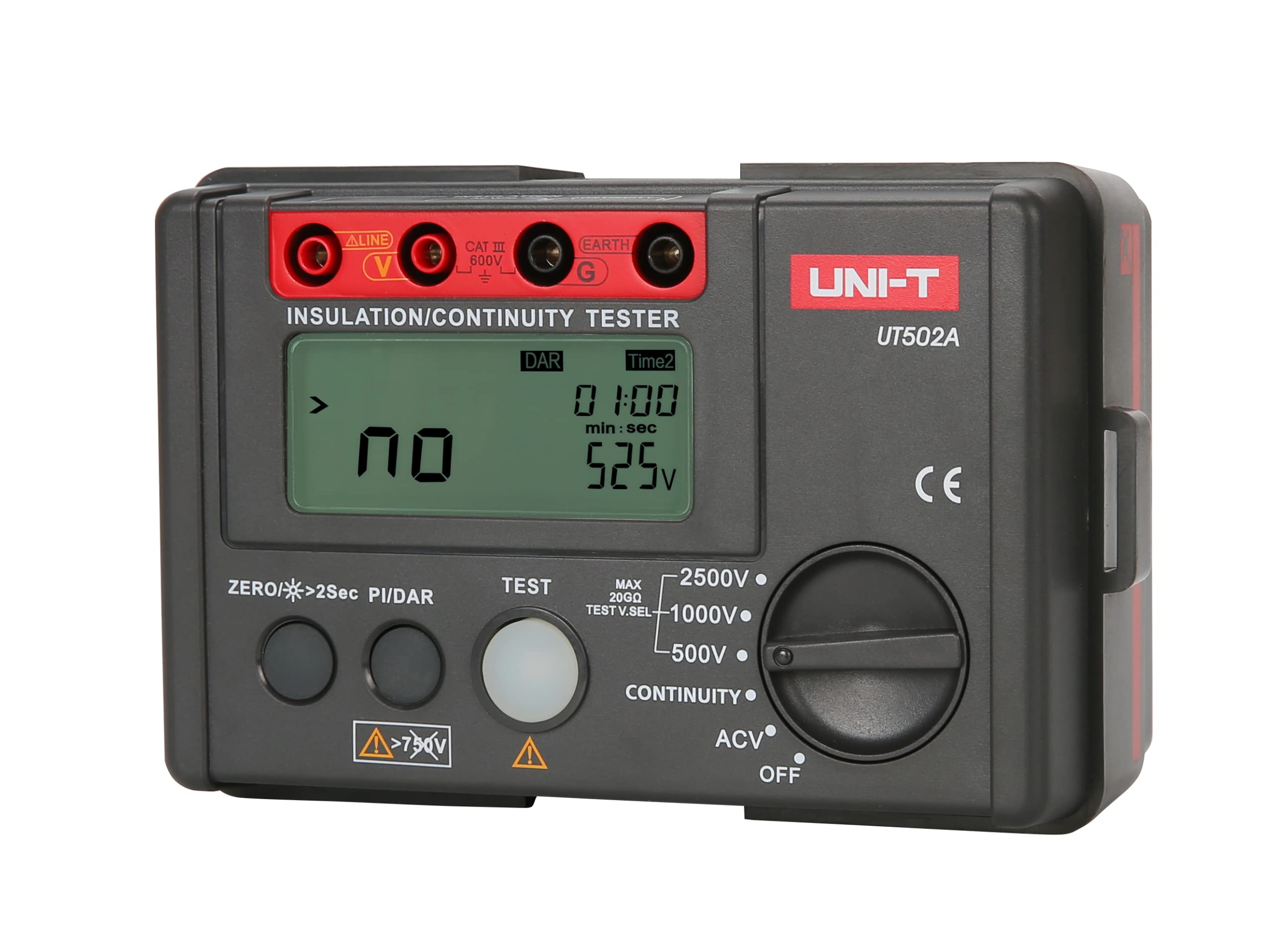 Uni-T UT502A Digital Insulation Resistance Tester - 2000 Count LCD Backlight Display, Earth Resistance & Voltage Meter - Perfect for Electricians, HVAC Technicians & Home Electrical Safety Testing