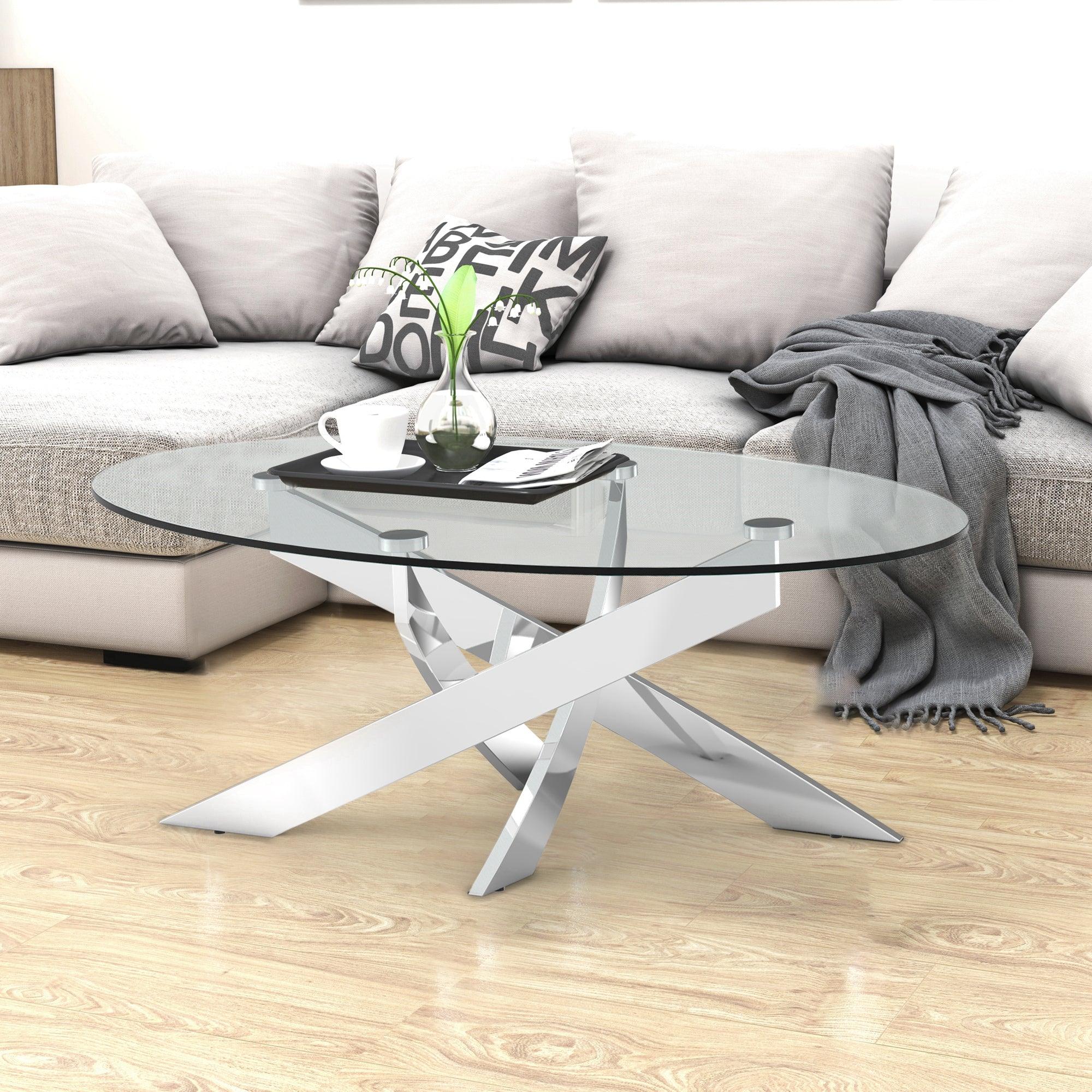 17-Inch Modern Glass Coffee Table for Living Room & Bedroom - Stylish Centerpiece for Small Spaces & Home Decor