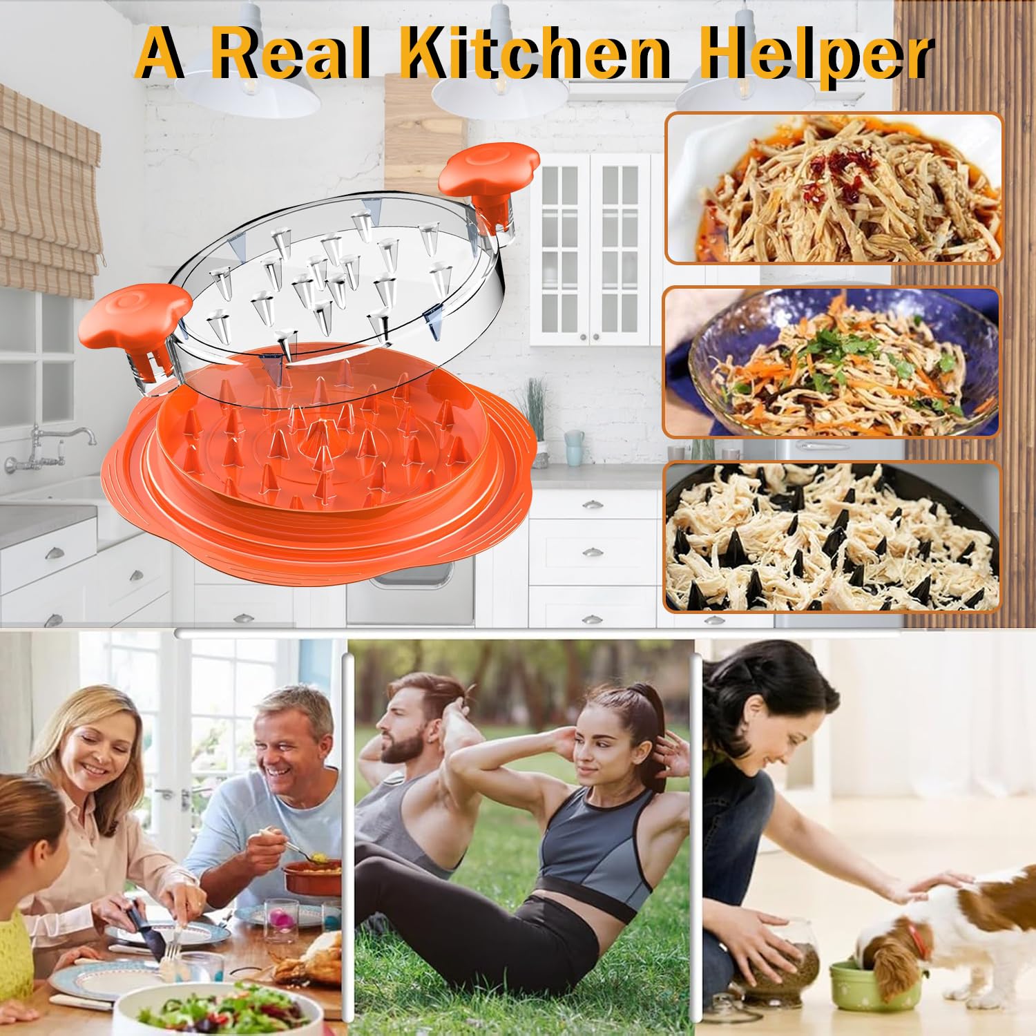 Premium Chicken Shredder Tool - Large BPA-Free Meat Grinder for Chicken Breast with Anti-Slip Grip & Ergonomic Handle - Perfect for Meal Prep, BBQ, and Healthy Cooking (Elegant Orange) - Great Kitchen Gift for Women & Home Chefs