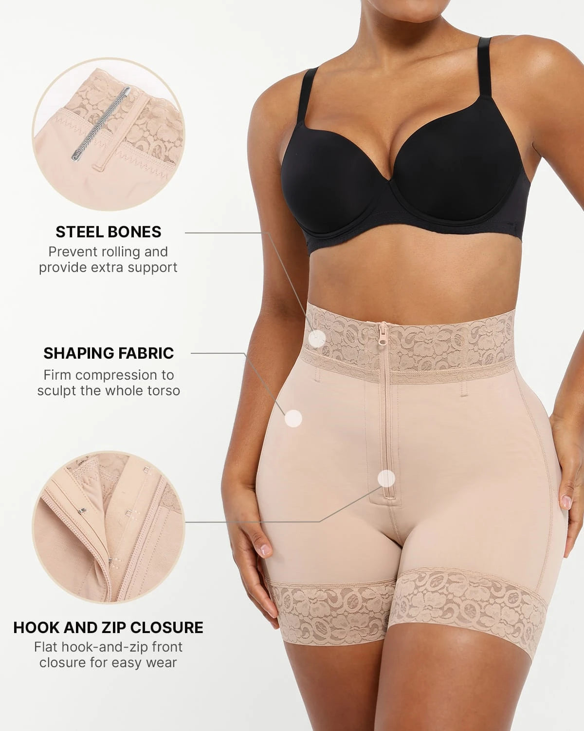 AirSlim® Mid Rise Steel Boned Butt Lifting Shapewear Shorts - Tummy Control & Body Shaper for Women - Perfect for Workout, Dress Wear & Everyday Comfort