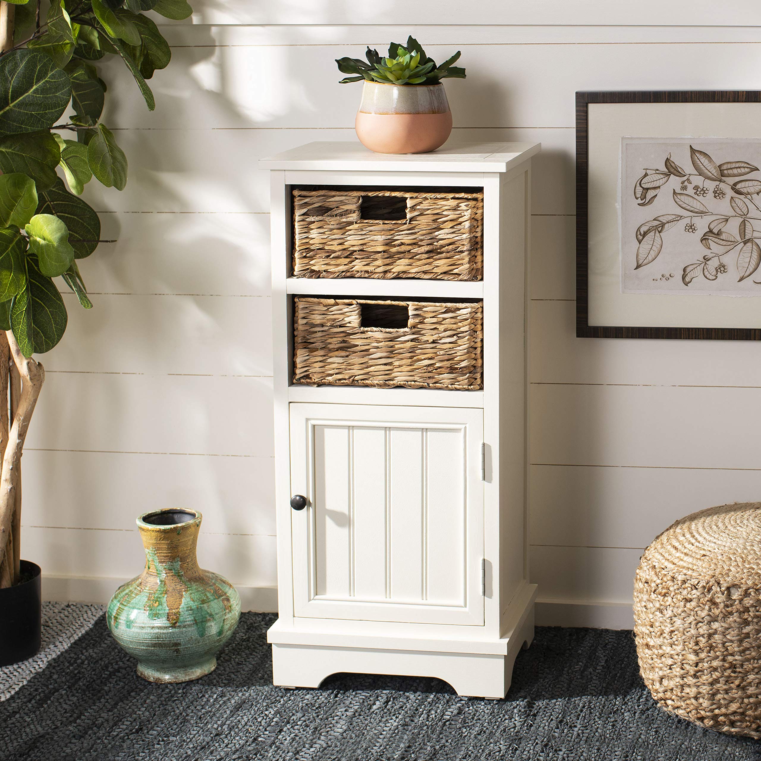 SAFAVIEH American Homes Collection Connery Distressed White Cabinet - Vintage Style Storage Cabinet for Living Room, Bedroom & Entryway