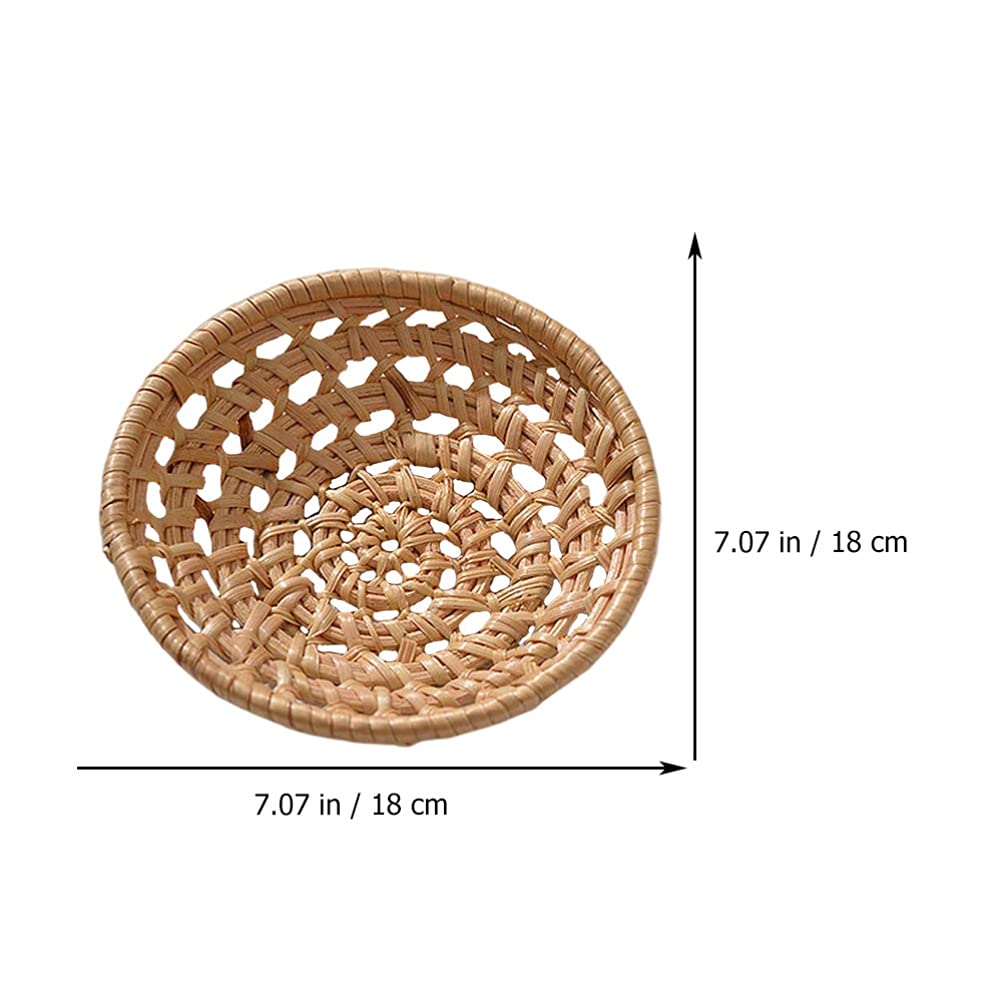 Handmade Woven Rattan Storage Basket - 18x5cm Wire Wicker Fruit & Bread Serving Bowl for Candy, Cake, Keys, Phone, Wallet | Home Decor, Kitchen & Dining Organizer