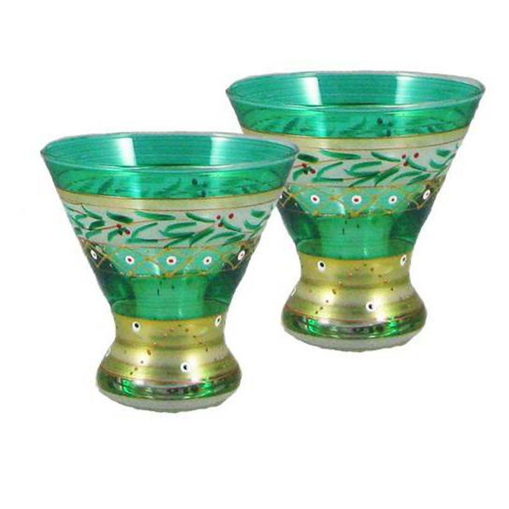 Hand Painted Moroccan Mosaic Forest Cosmopolitan Glasses Set of 2 - Unique Artisan Glassware by USA Artists - Elegant Drinkware for Cocktails, Wine & Home Decor - Perfect for Dinner Parties, Wedding Gifts & Kitchen Table Décor