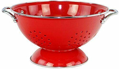 3 Quart Red Powder Coated Enameled Colander - Durable Kitchen Strainer for Pasta, Vegetables & Fruits | Essential Mesh Sifter for Baking, Washing Produce & Draining | Perfect for Home Cooking & Meal Prep