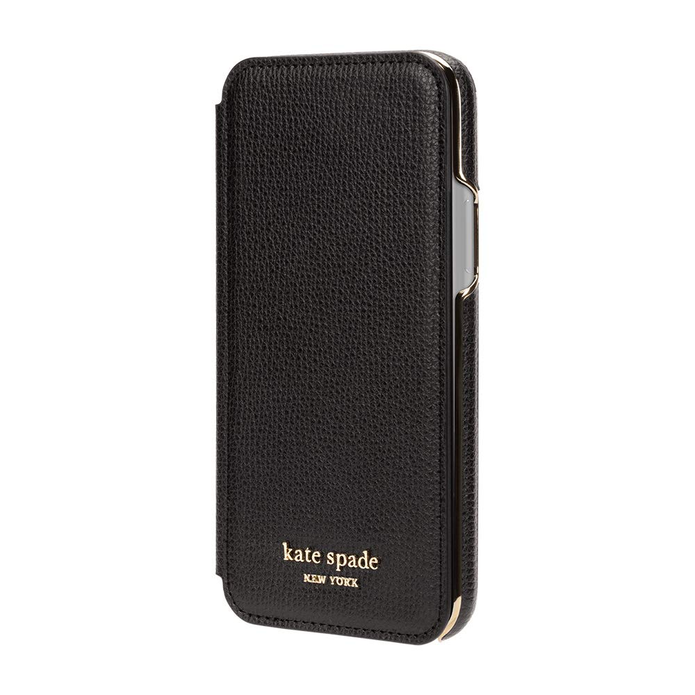 Kate Spade New York Black Leather Folio Case for iPhone 11 Pro with ID & Credit Card Holder - Stylish Protective Wallet Phone Cover for Work & Travel