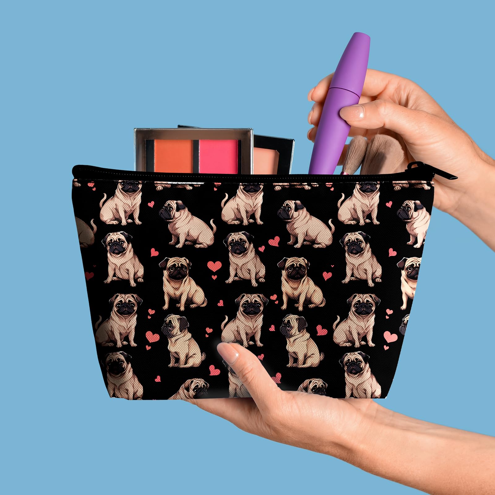 **2Pcs Cute Pug Dog Makeup Bags for Women - Waterproof Cosmetic Organizer & Travel Toiletry Pouch with Zipper - Perfect for Purse, Gym, Travel & Daily Use**