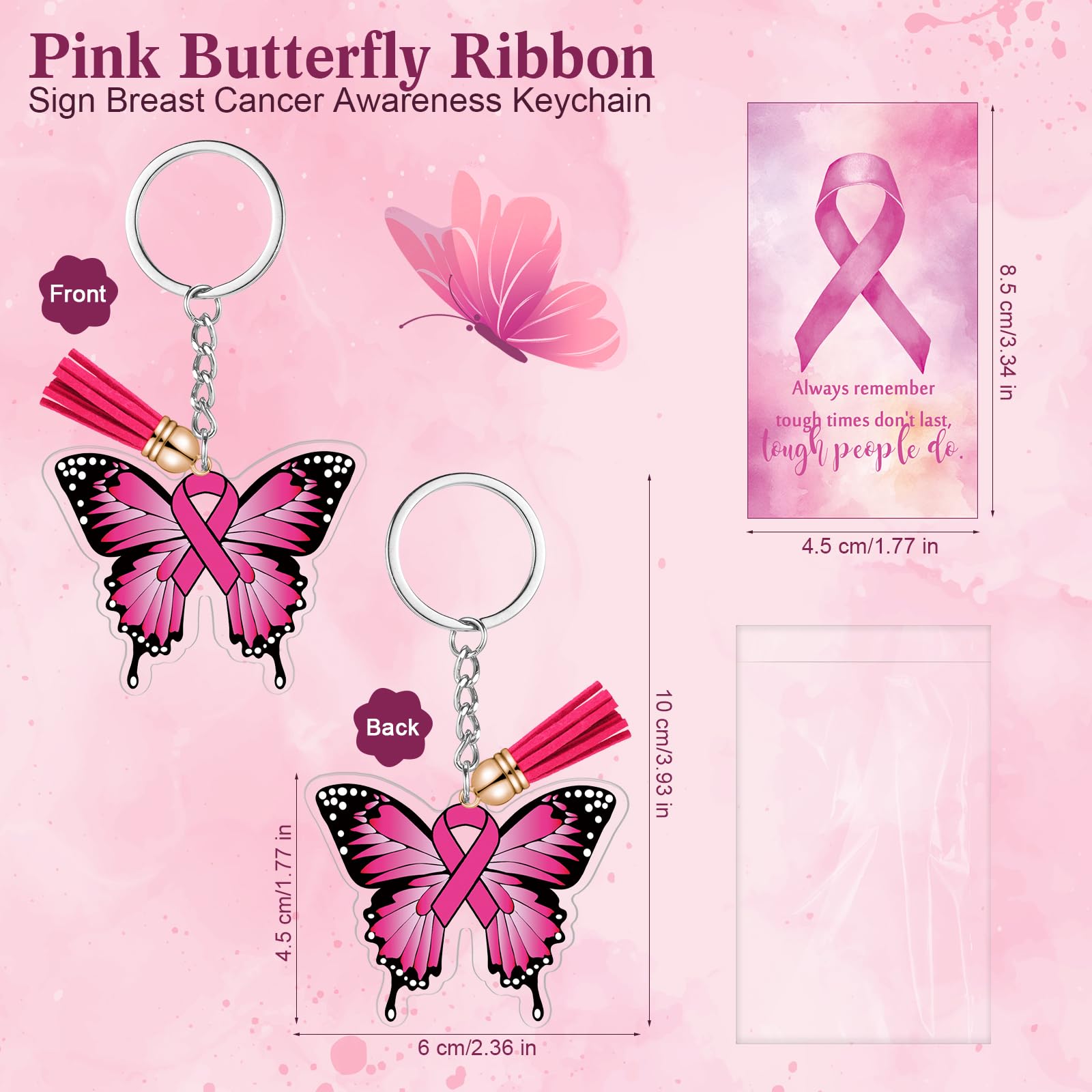 Butterfly Cancer Awareness Keychain - Inspirational Ribbon Gift for Women Survivors - Perfect for Support, Fundraising & Everyday Encouragement