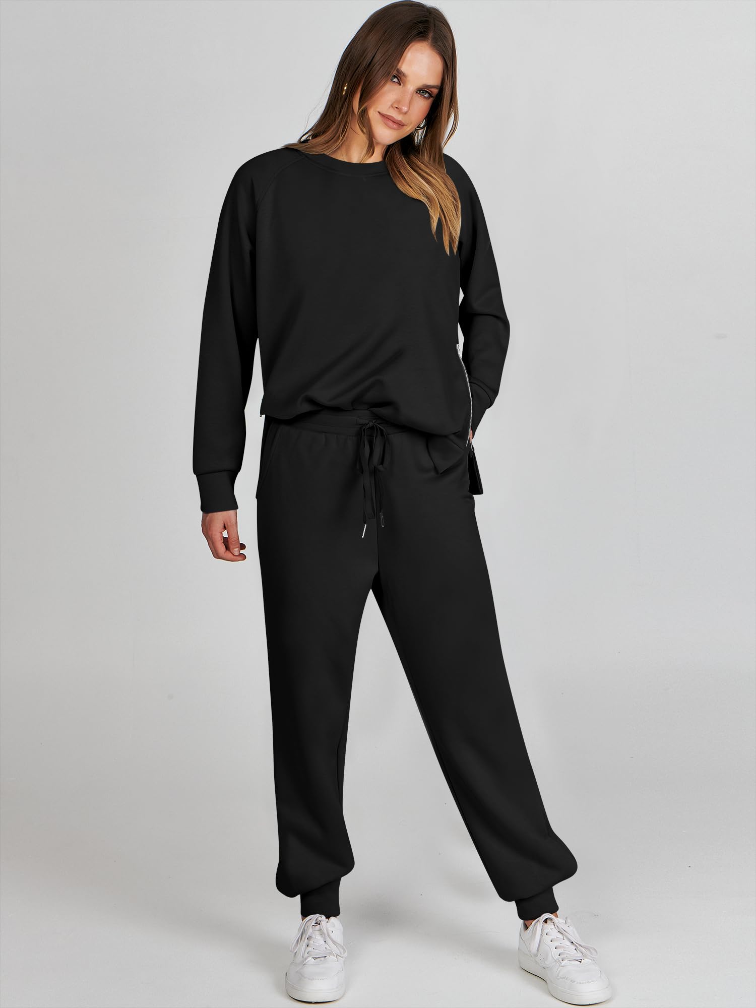 ANRABESS Women's 2-Piece Lounge Set - Fall Crewneck Sweatshirt & Jogger Sweatpants Matching Outfit, Casual Tracksuit for Home, Workout & Streetwear