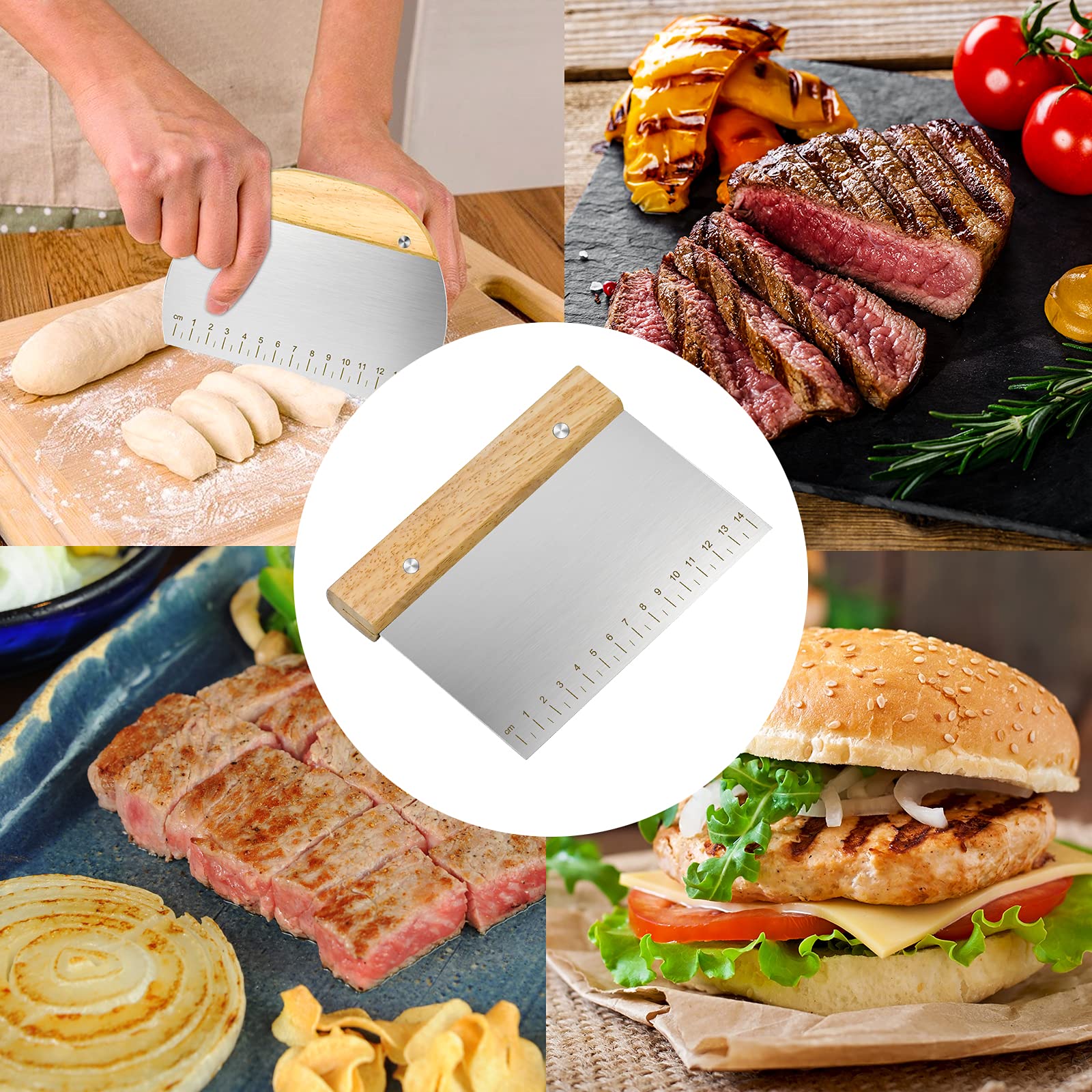 XPOOS 2 Slice Bread Cutter - Stainless Steel Cake Scraper with Ergonomic Wooden Handle for Baking, Pastry & Dough - Perfect for Professional Bakers & Home Chefs - Ideal for Slicing Cakes, Breads & Pastries