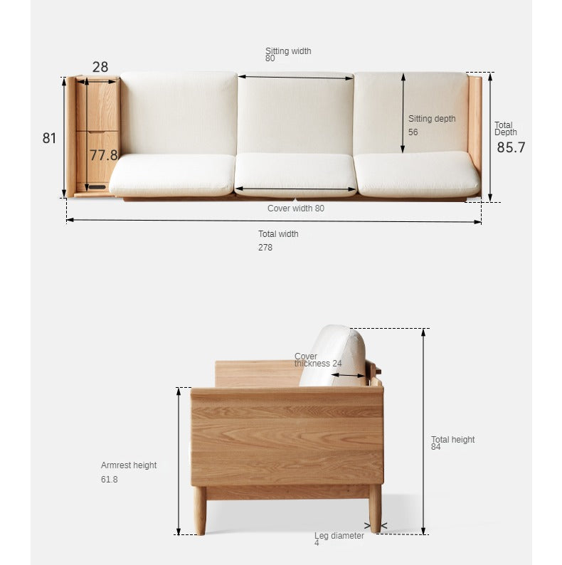 Oak Solid Wood Space-Saving Storage Sofa - Functional Multi-Purpose Sofa Bed with Hidden Storage for Small Apartments, Living Rooms & Guest Rooms