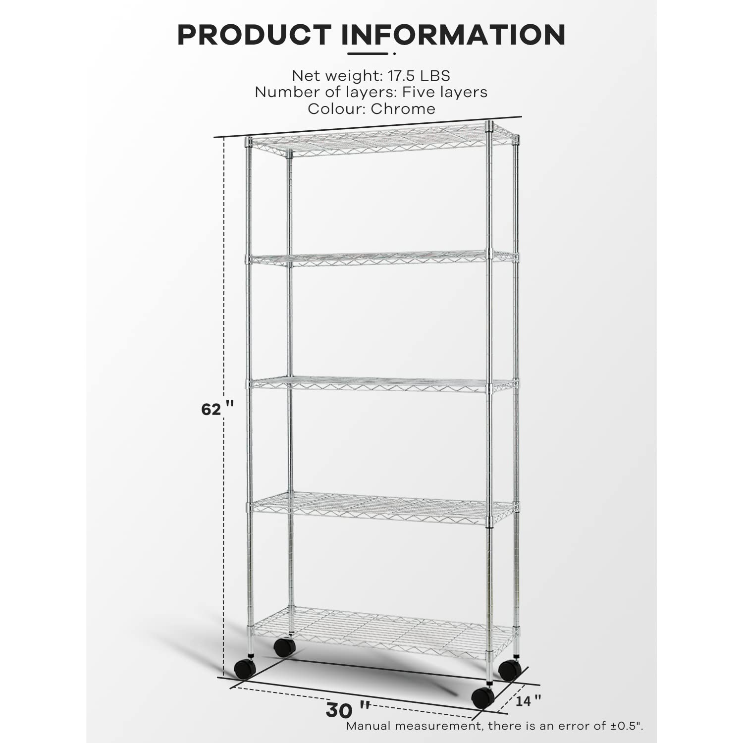 5-Tier Heavy Duty Adjustable Metal Wire Shelving Unit 62
