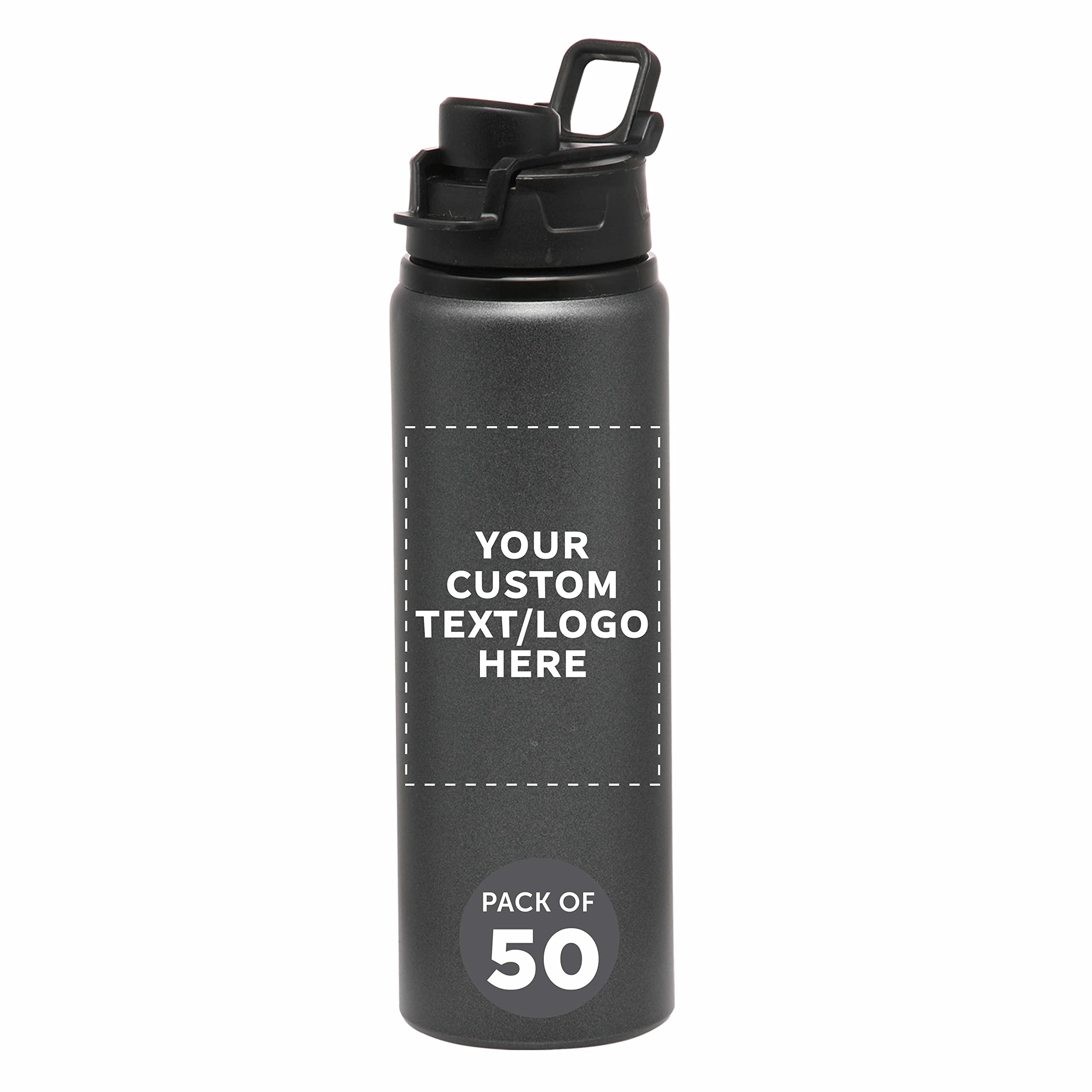 Custom 25oz Aluminum Water Bottles with Snap Lids - Bulk Pack of 50, Personalized Reusable Sports Bottles for Gym, Hiking, Cycling & School - Eco-Friendly Charcol Design | Perfect for Corporate Gifts, Team Events & Outdoor Adventures
