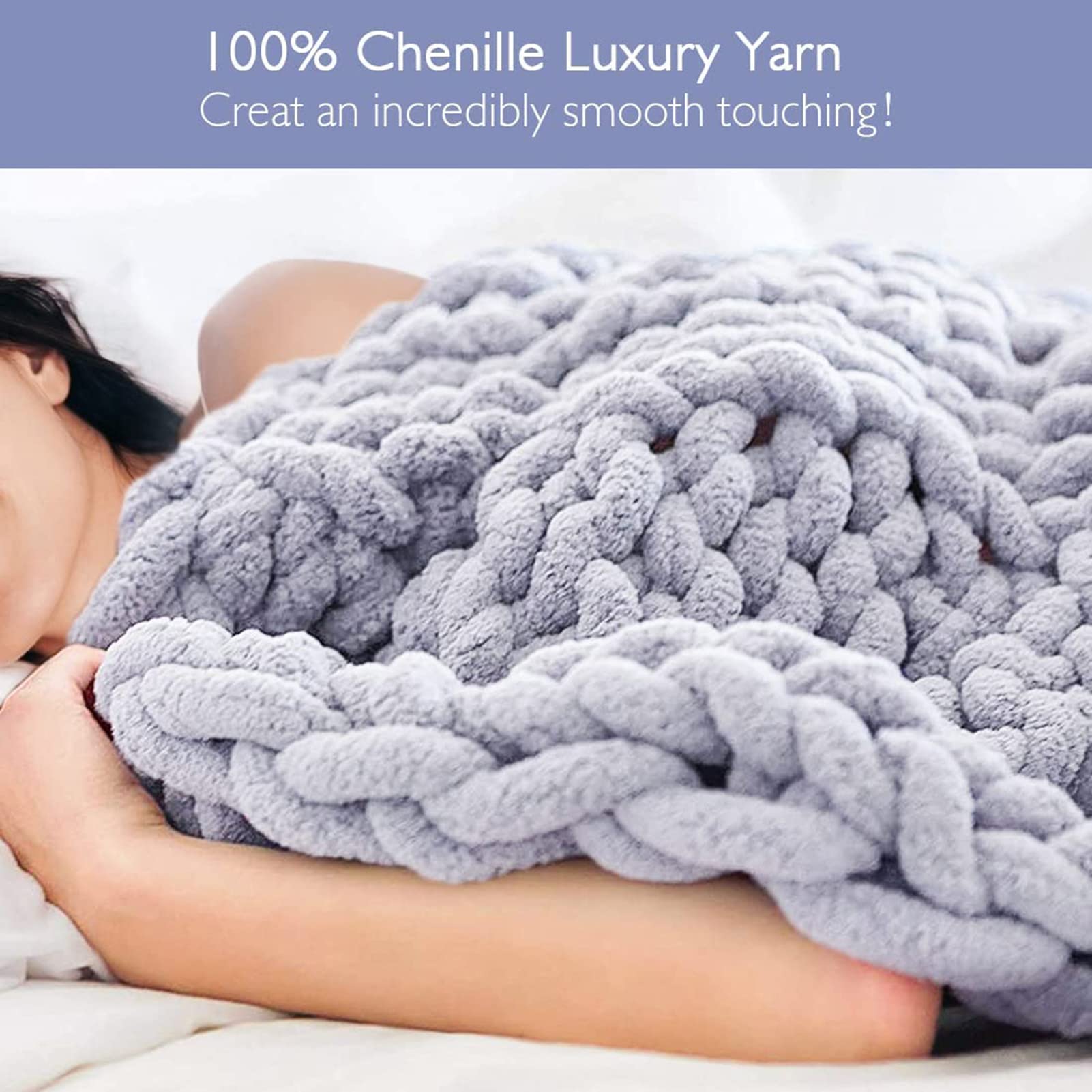 Chunky Knit Blanket - Super Soft Hand Knit Chenille Throw Blanket, Warm & Comfortable, Washable for Living Room, Bedroom & Cozy Nights