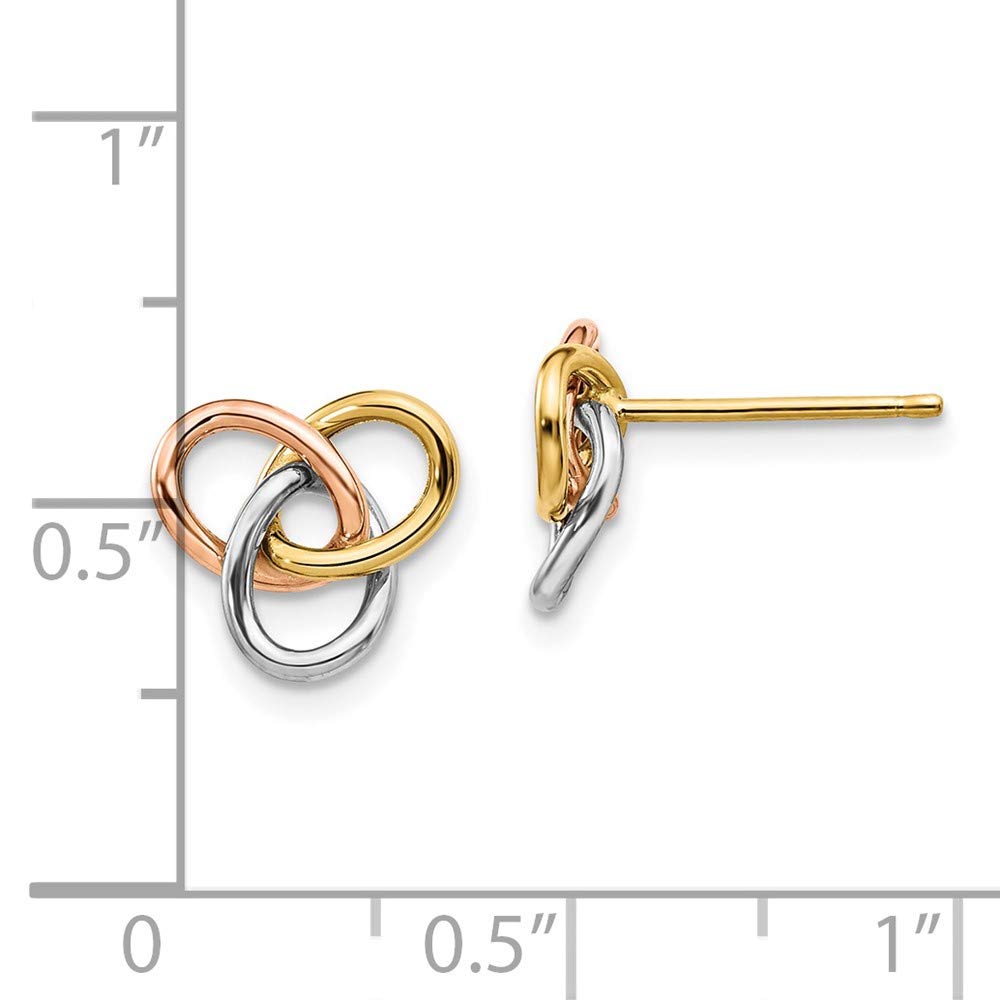 14K Tri-Color Gold Polished Post Earrings for Women - Elegant Stud Earrings for Everyday Wear, Gift Giving & Special Occasions