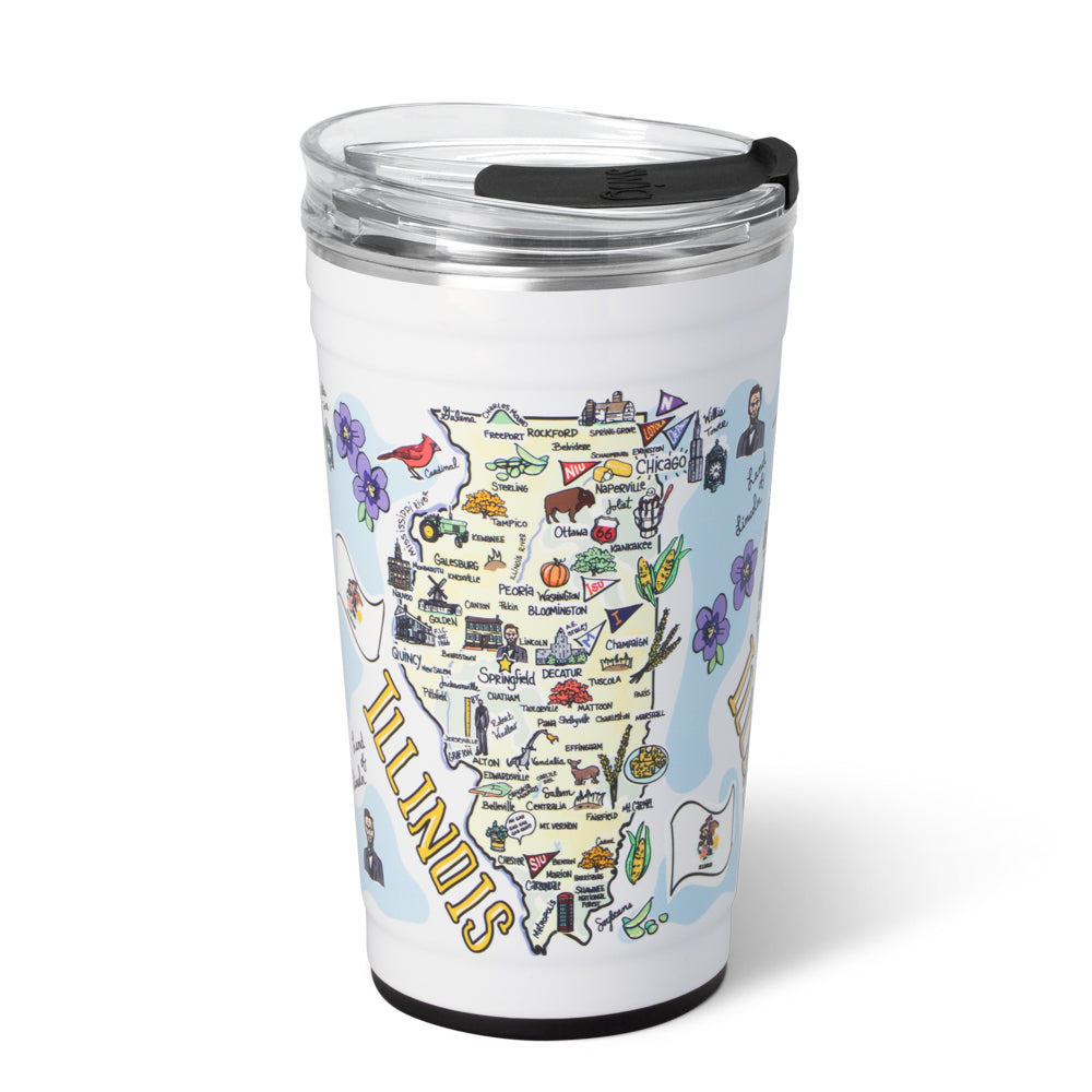 24oz Illinois Party Cups - Bulk Disposable Plastic Cups for Beer, Cocktails & Drinks - Perfect for BBQs, Tailgates & Parties