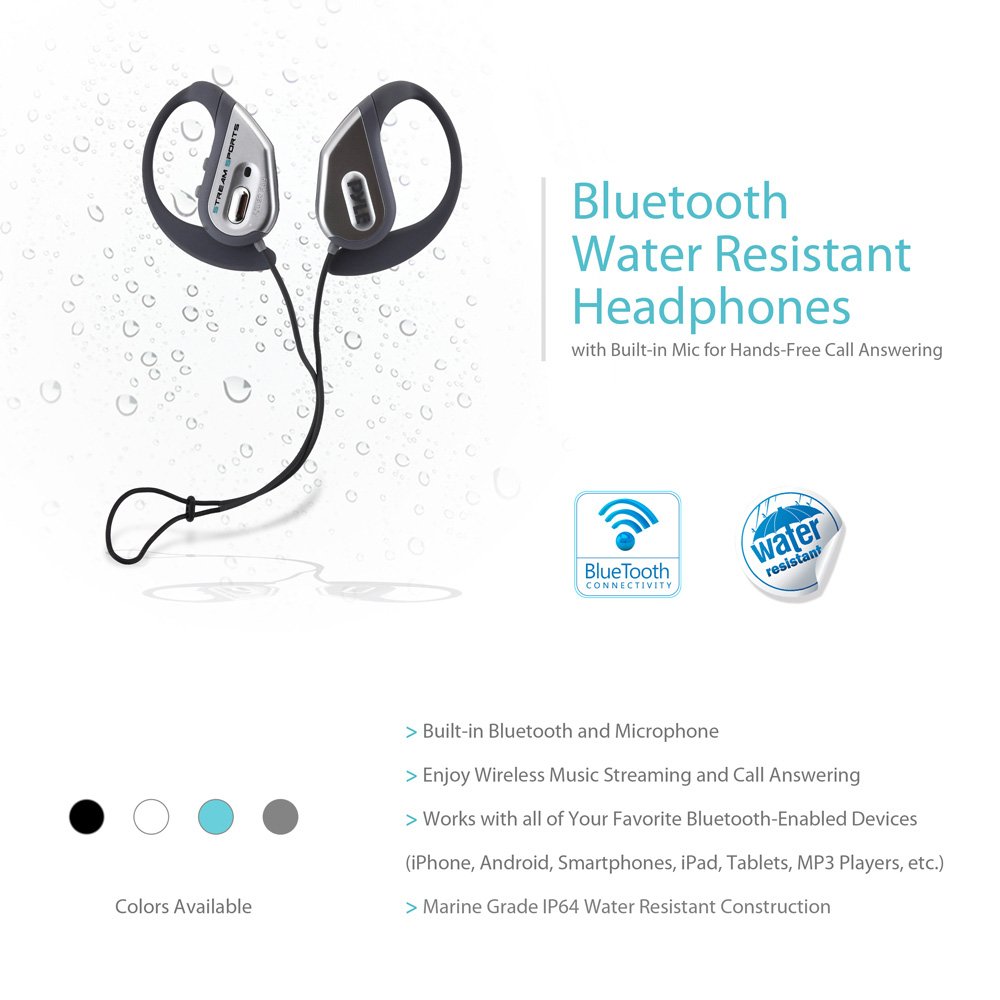 Pyle Bluetooth Active Sports Waterproof Headphones - Wireless Earbuds with Microphone, Handsfree Call, Rechargeable Battery & Ear-Hook Design - Ideal for Running, Swimming, Gym Workouts & Outdoor Activities (PWBH18SL, Silver)