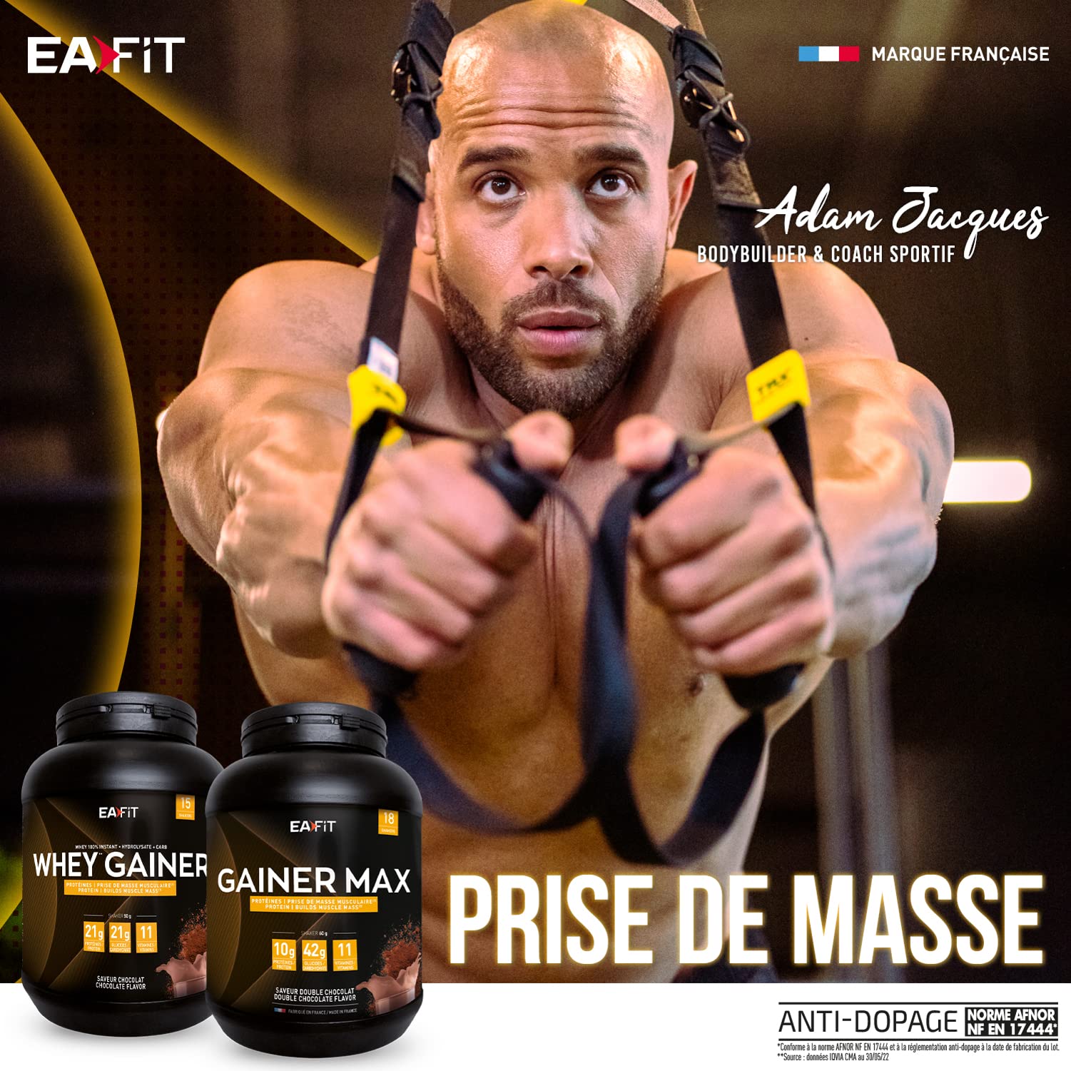 Eafit GAINER MAX 1.1kg Vanilla Hazelnut Protein Powder - 6 Pack Eco Format - Whey & Egg Protein for Muscle Gain & Mass Building - 108 Servings with Vitamins & Minerals - Anti-Doping Certified - Black - Perfect for Post-Workout Recovery & Bodybuilding Nutrition