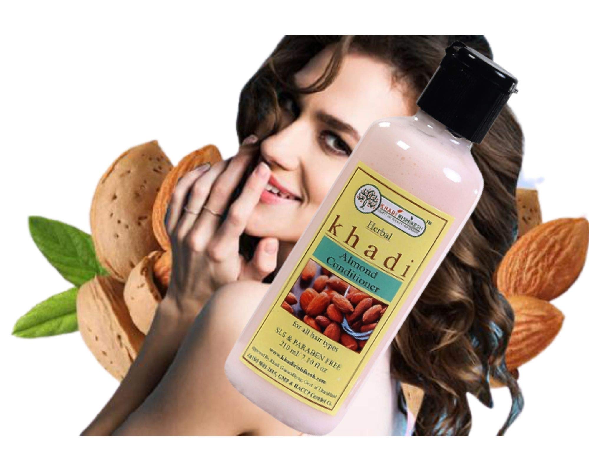 Khadi Rishikesh Herbal Almond Hair Conditioner 210ml - Natural Hair Fall Control for Long, Strong & Healthy Hair | Reduces Breakage & Frizz | Vegan Hair Rescue Treatment for Weak, Damaged Hair | Perfect for Daily Use & Post-Wash Care | Includes Free Bathing Loofah Sponge