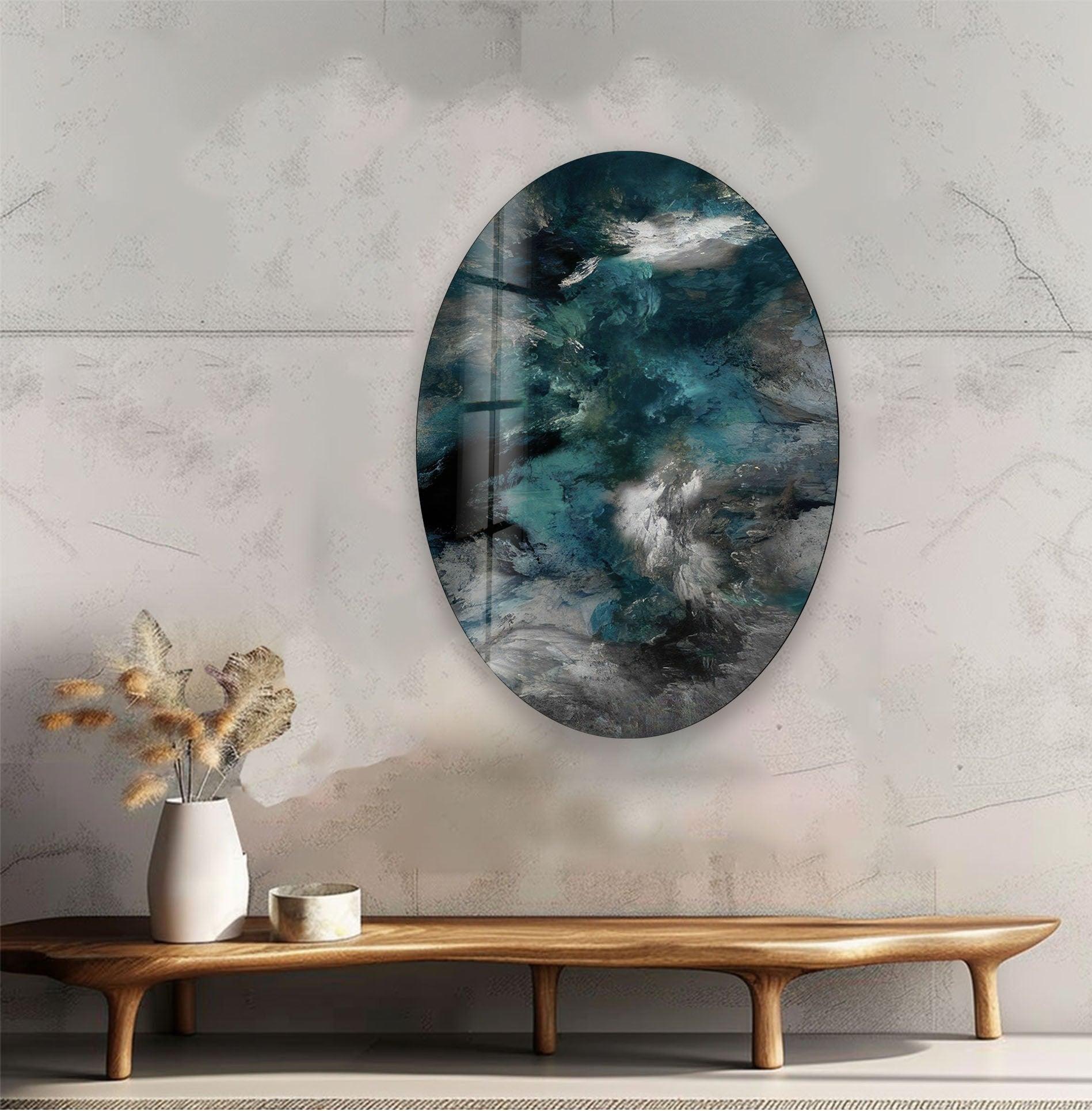 Abstract Smokey Glass Wall Art - Modern Asymmetric Oval Design for Living Room, Bedroom & Office Decor - Handmade Glass Artwork for Home & Interior Design