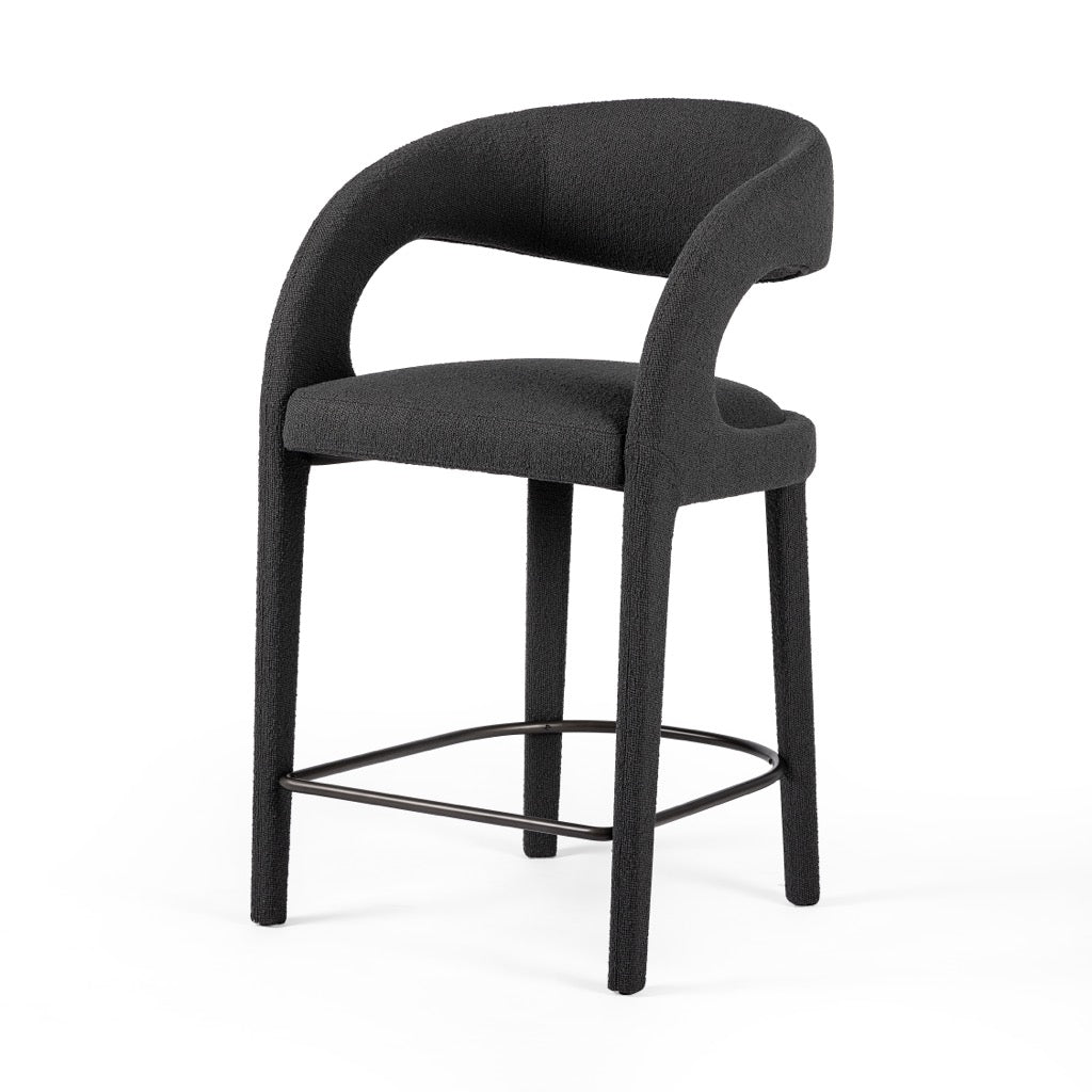 Hawkins Stool Fiqa Boucle Charcoal - Modern Accent Chair for Living Room, Bedroom & Office - Comfortable Upholstered Seat with Stylish Boucle Fabric - Perfect for Home Decor and Small Spaces