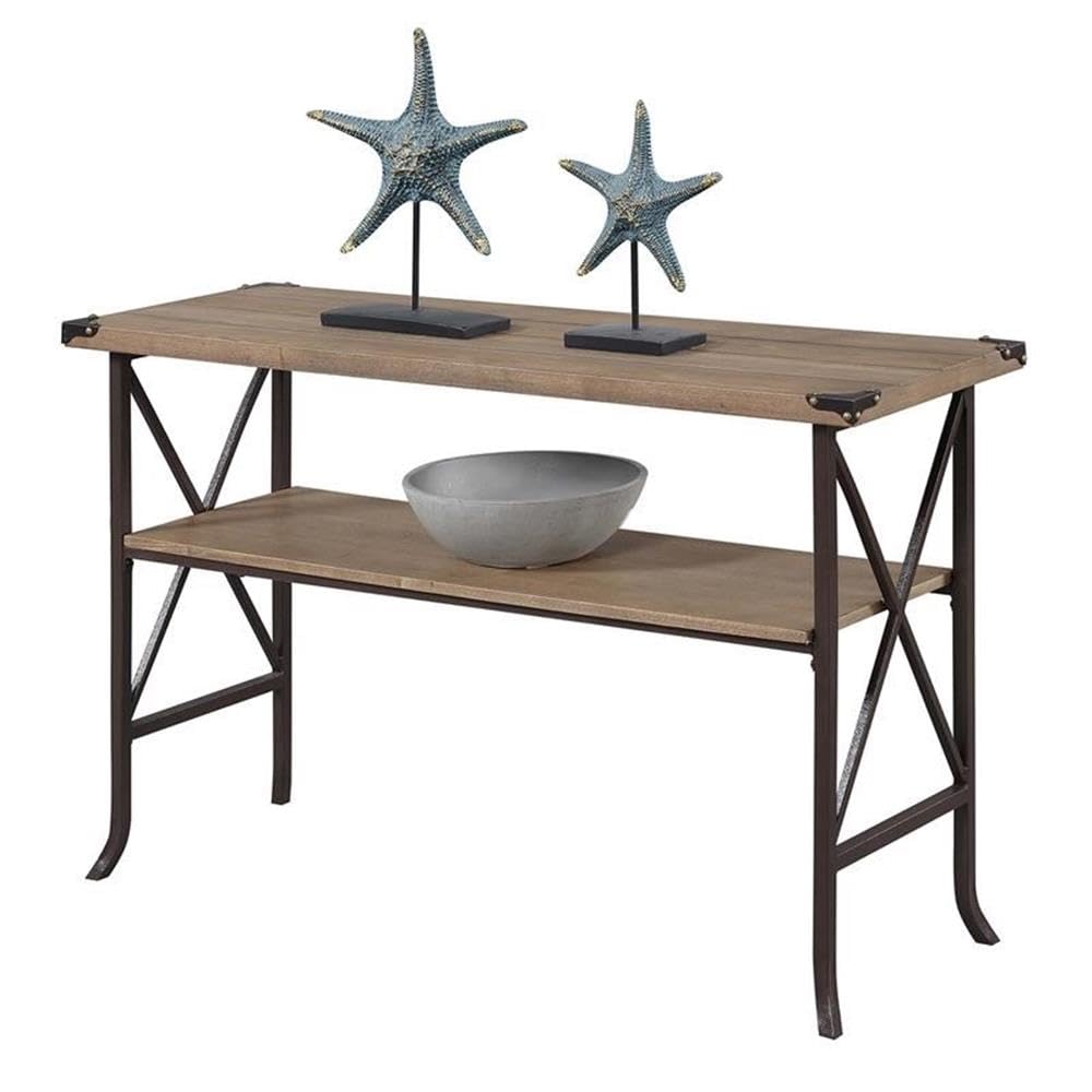 Convenience Concepts Brookline Console Table - Driftwood Brown Frame Entryway Sofa Table for Living Room, Hallway & Home Decor