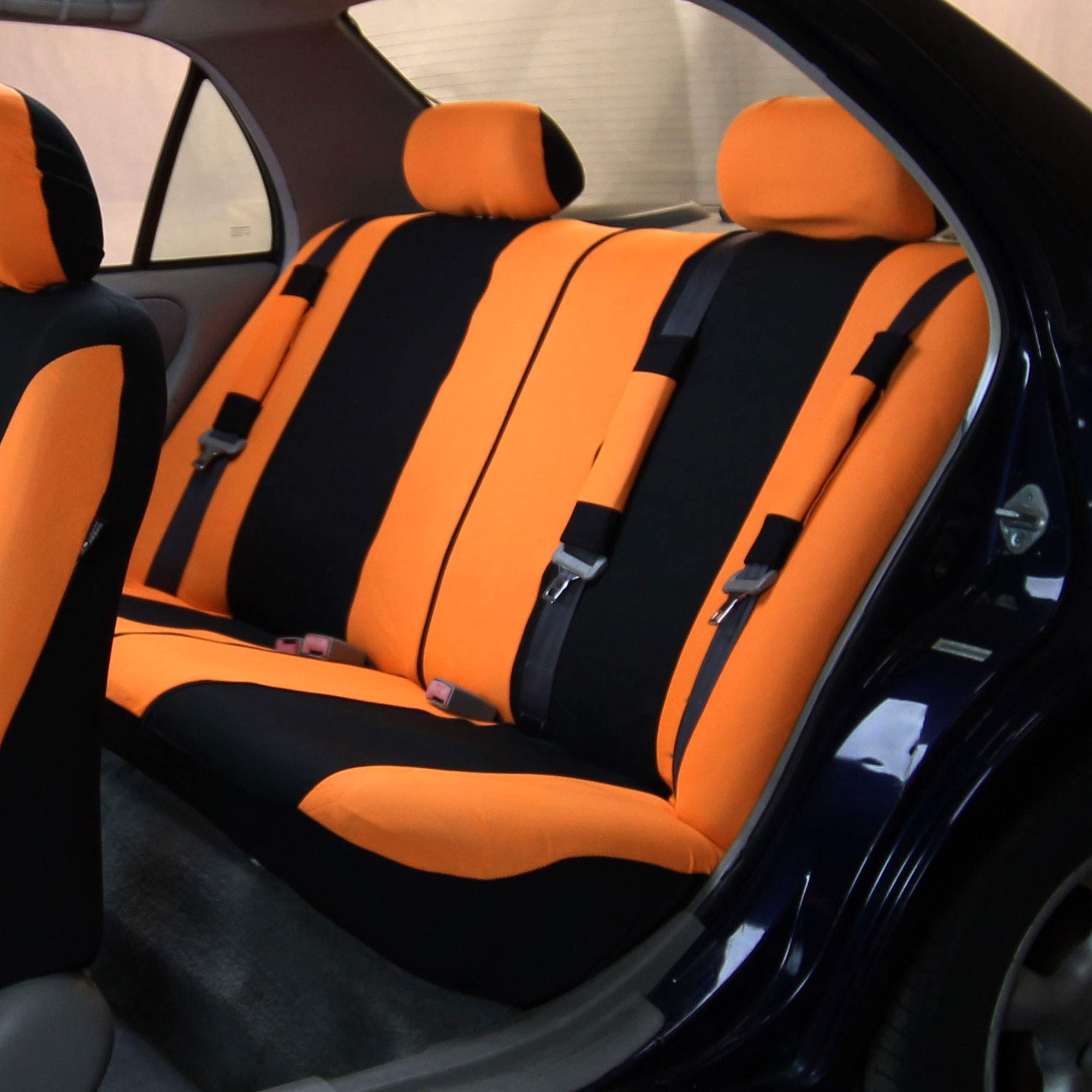 FH Group Light & Breezy Cloth Car Seat Covers - 7 Seater 3-Row Universal Fit for Cars, Trucks & SUVs - Airbag & Split Compatible (Orange/Black) - Perfect for Road Trips, Daily Commutes & Family Travel