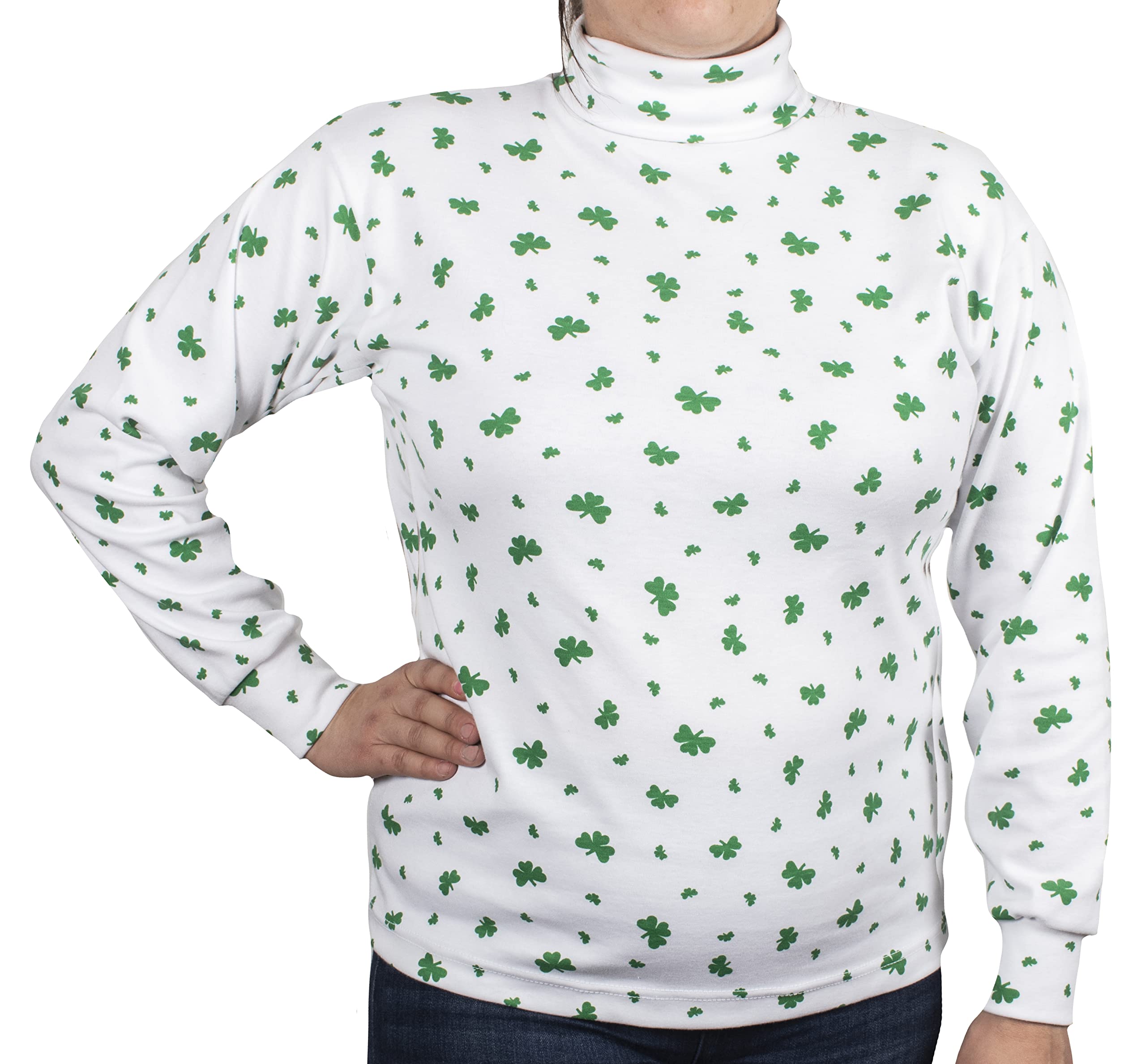 Irish American Gifts Shamrock Print Turtleneck Sweater - St. Patrick's Day Apparel for Men & Women - Perfect for Irish Heritage Celebrations, Pub Crawls, and Holiday Parties
