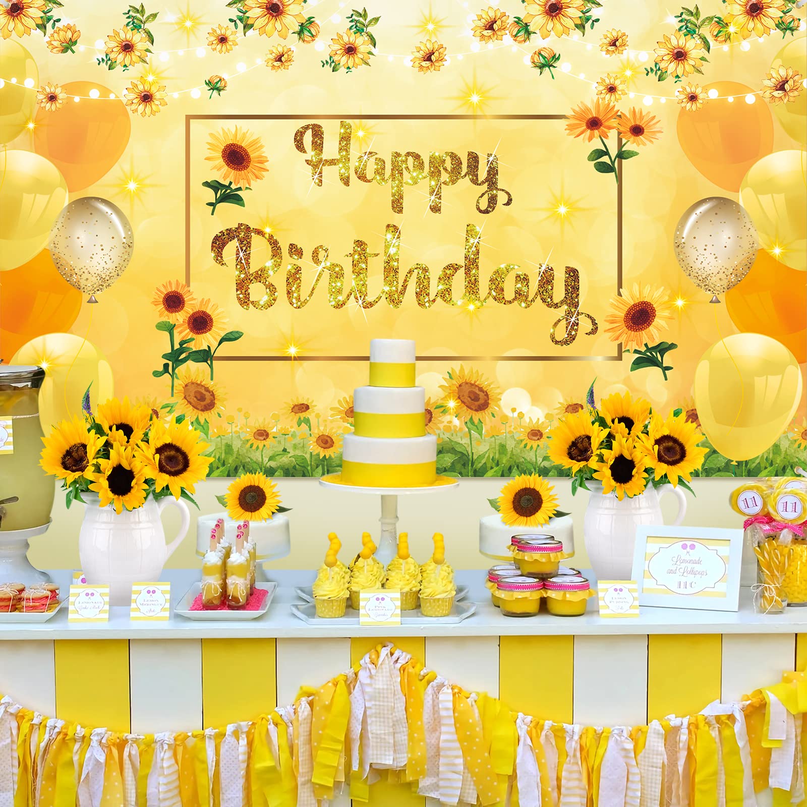Sunflower Happy Birthday Banner - Large Yellow Sunflower Party Decorations for Birthday, Baby Shower, Wedding Backdrop - Perfect for Women, Men, Boys & Girls Celebrations