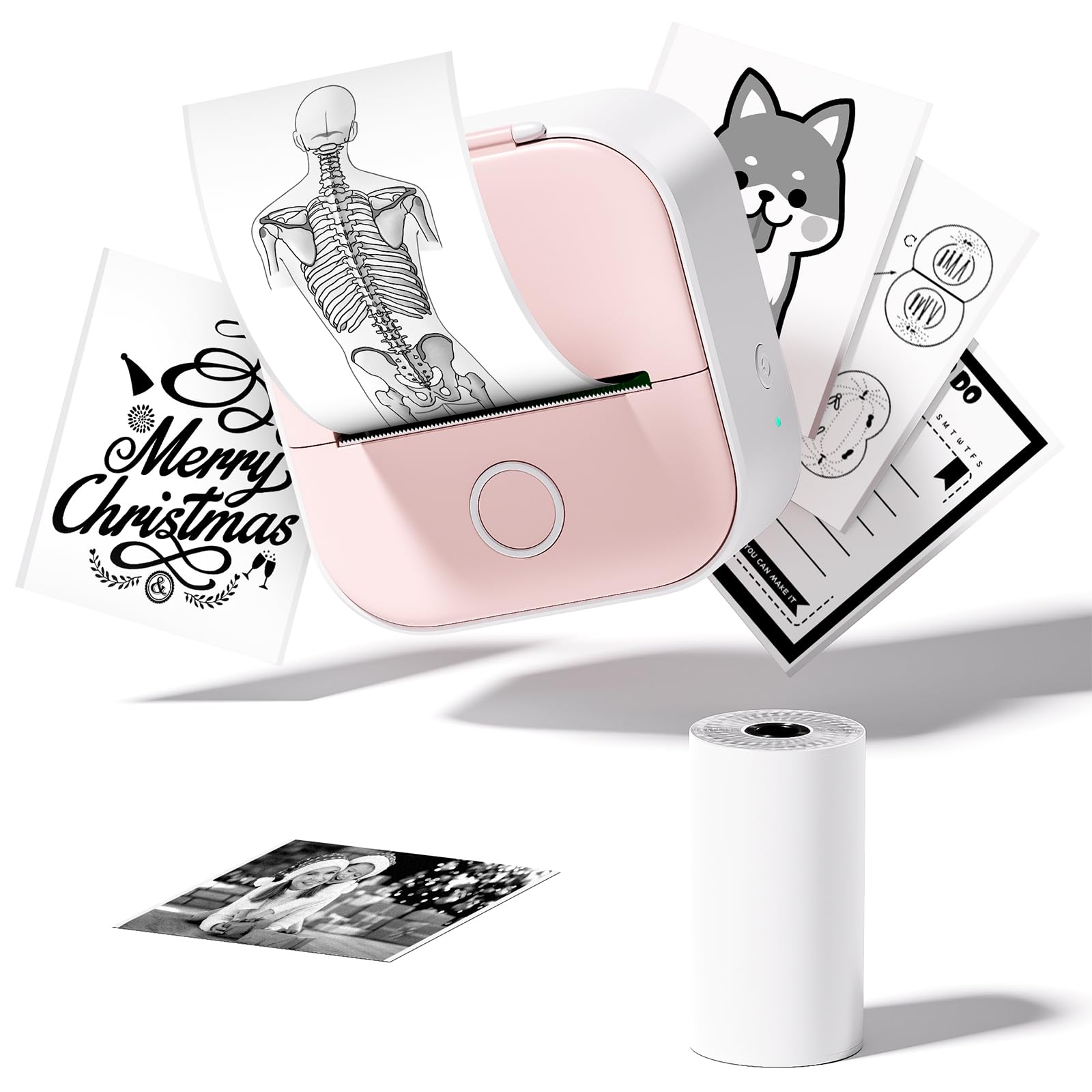 Print Pod T02 Mini Bluetooth Thermal Sticker Printer with 1 Paper Roll - Portable Label Maker for Gift Tags, Journals, Notes, Planning & Early Education - Perfect for Home, Office & Classroom Organization