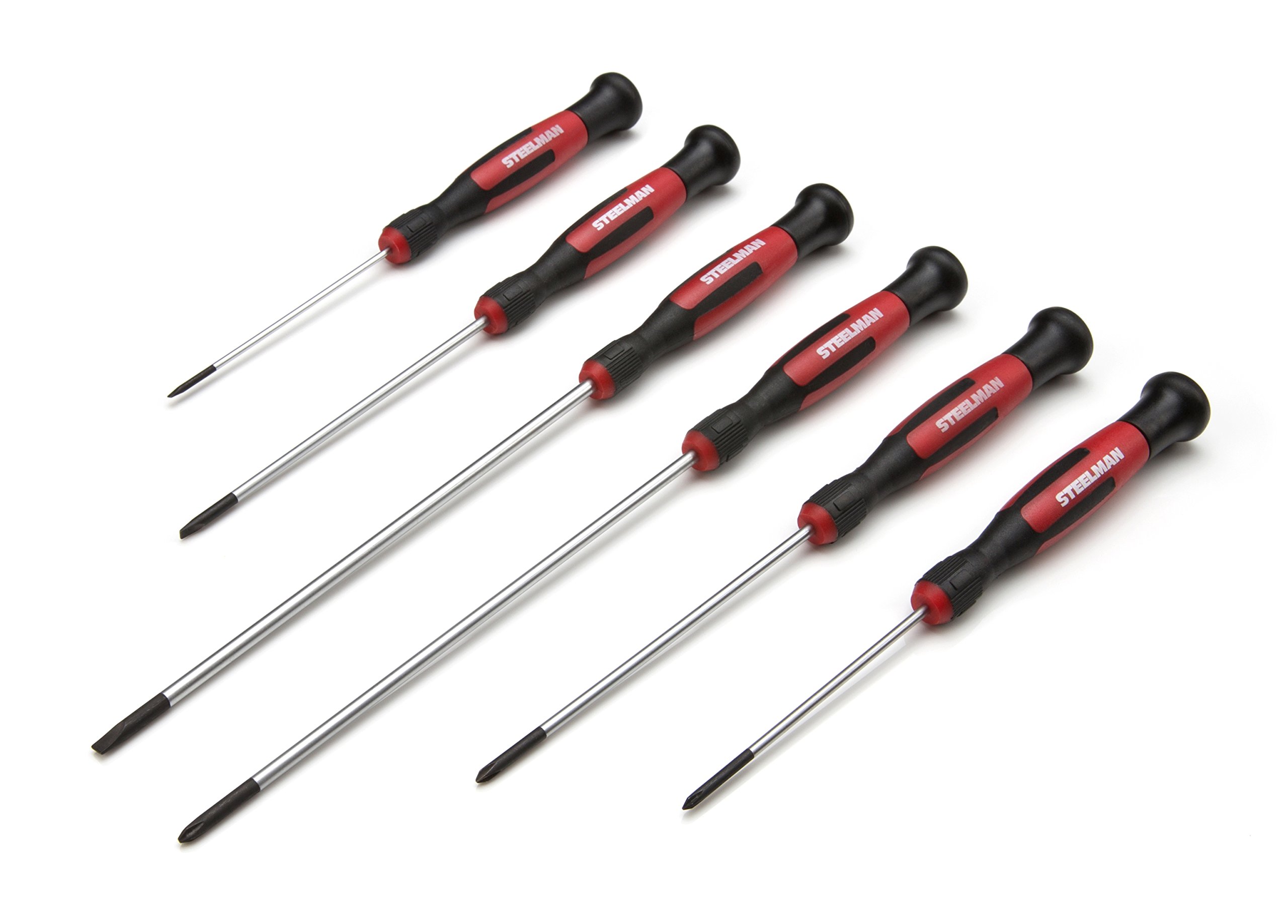 STEELMAN 6-Piece Precision Steel Screwdriver Set - Long Shaft Electronics Tools with Magnetic Tips & Swivel Head (Slotted/Phillips) - Perfect for Phone, Laptop, Watch & Small Appliance Repairs