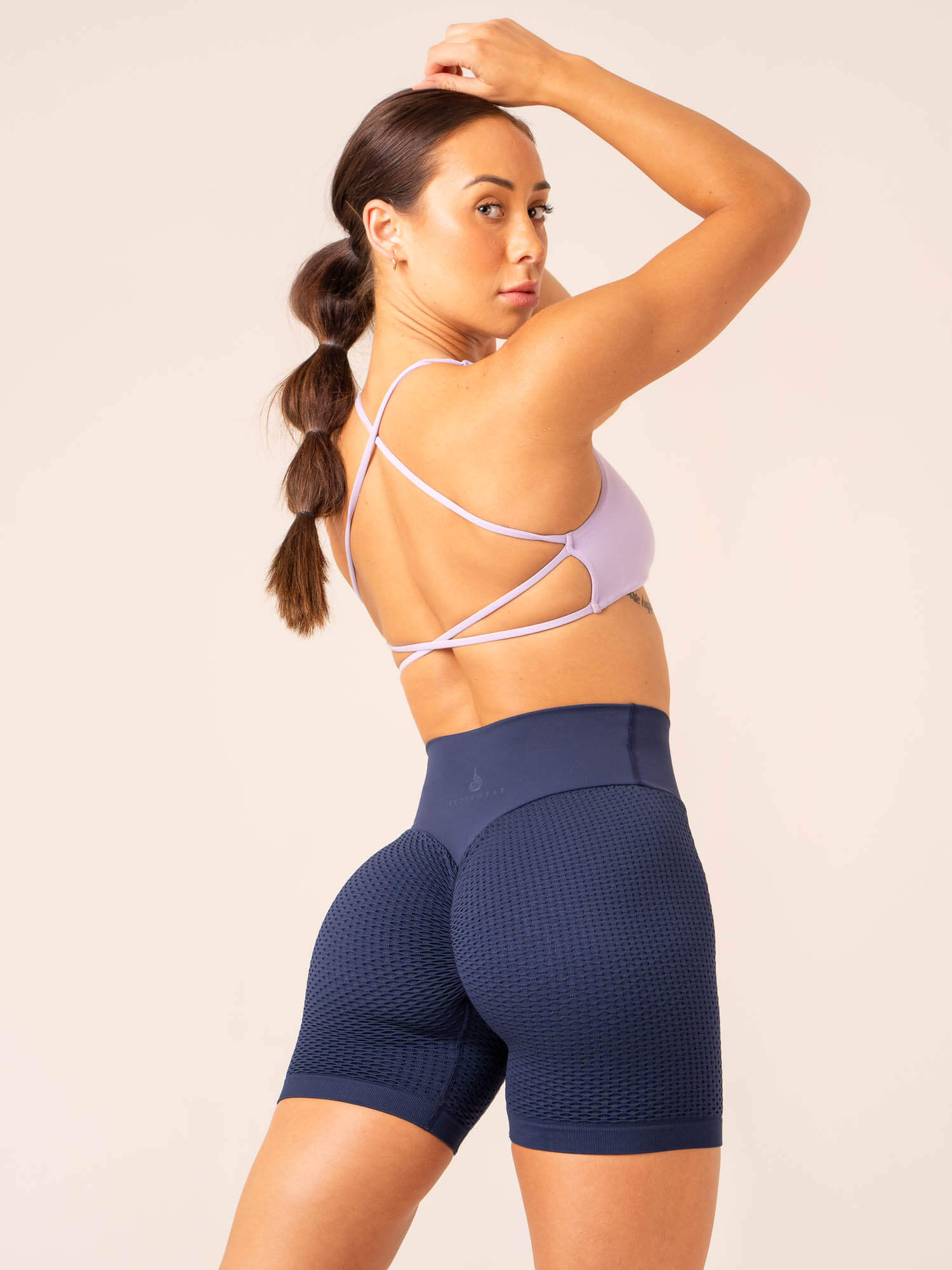 Honeycomb Scrunch Seamless Shorts for Women - Navy Blue High Waist Yoga Shorts | Perfect for Workout, Running, Yoga & Lounge Wear