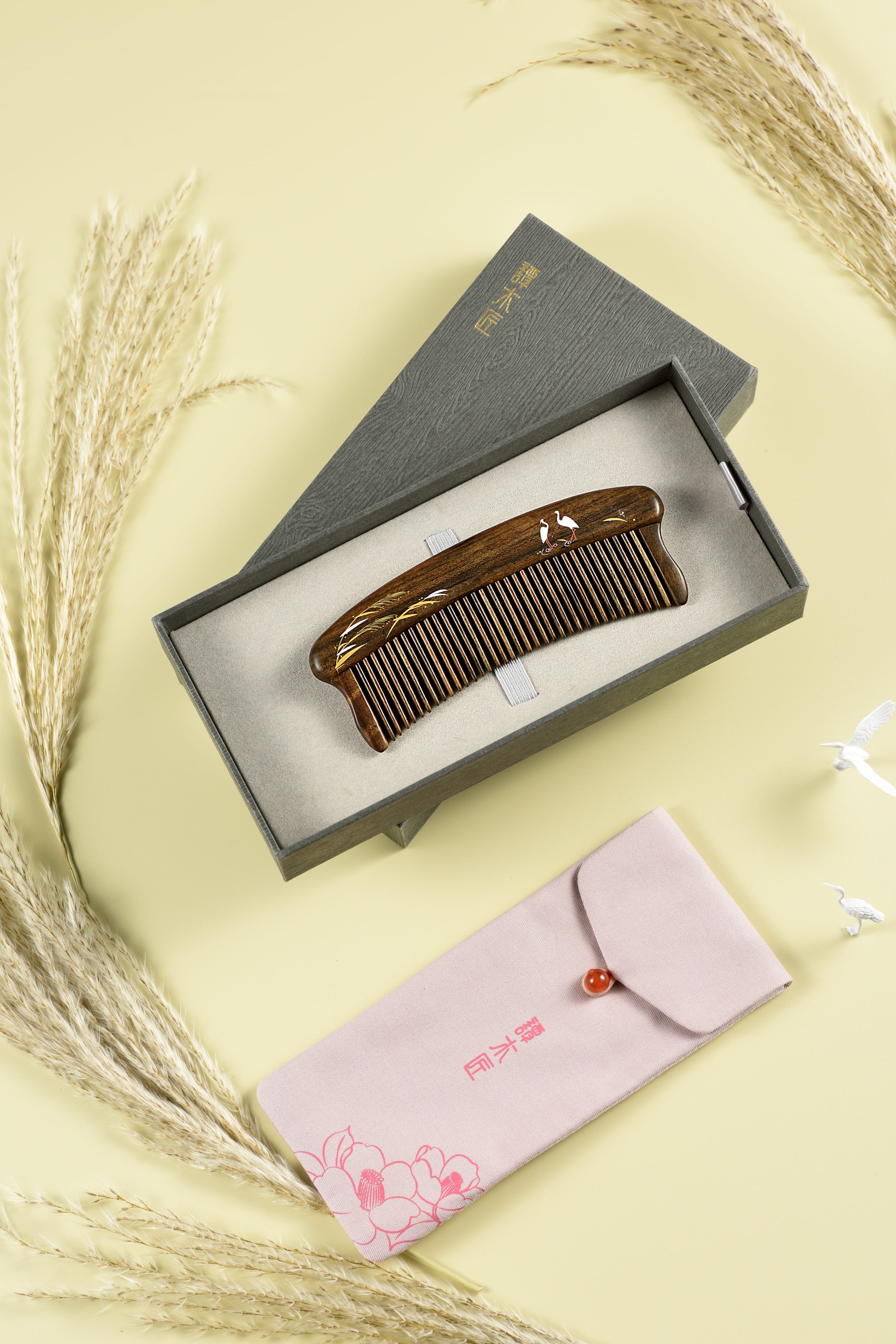 Premium Green Reed Hair Comb with Inlaid Teeth - Natural Styling & Detangling for Smooth, Shiny Hair - Perfect for Daily Use, Travel & Salon Styling