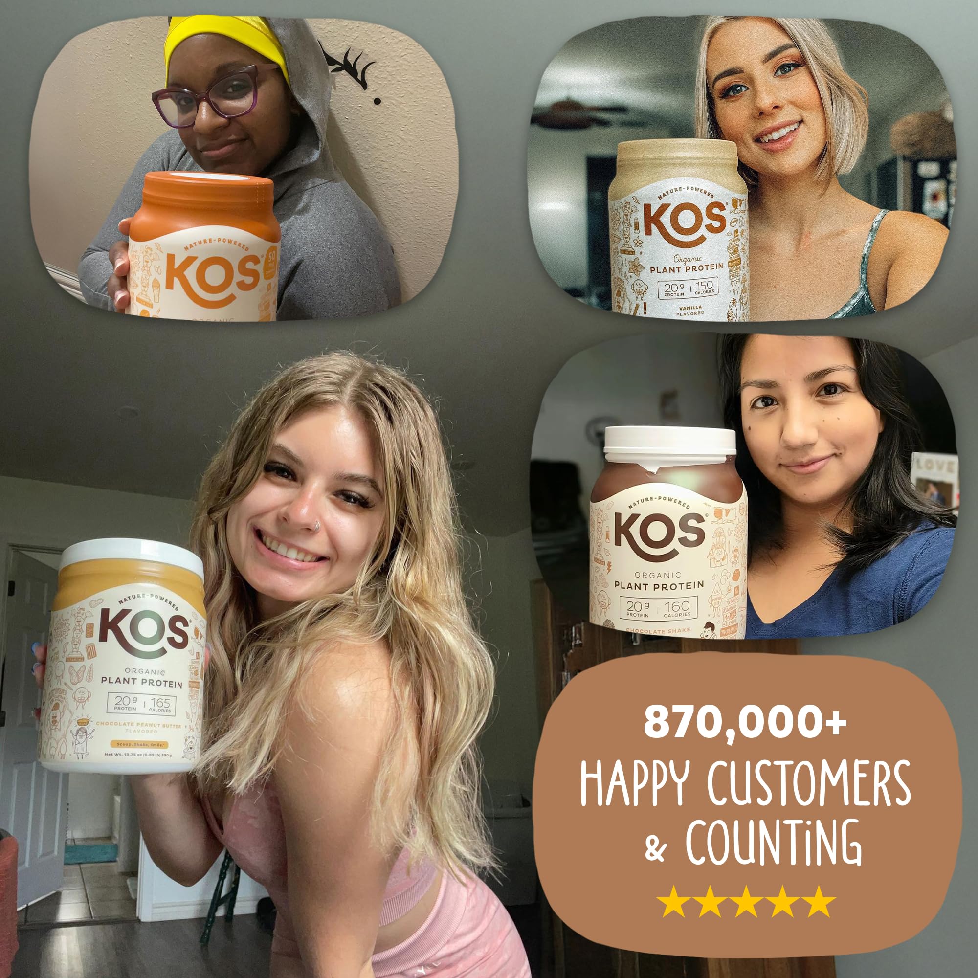 KOS Organic Vegan Protein Powder - Chocolate Peanut Butter Flavor | Plant-Based, Keto Friendly, Gluten Free, Dairy Free & Soy Free Protein Supplement (15 Servings) - Perfect for Post-Workout Recovery & Healthy Smoothies