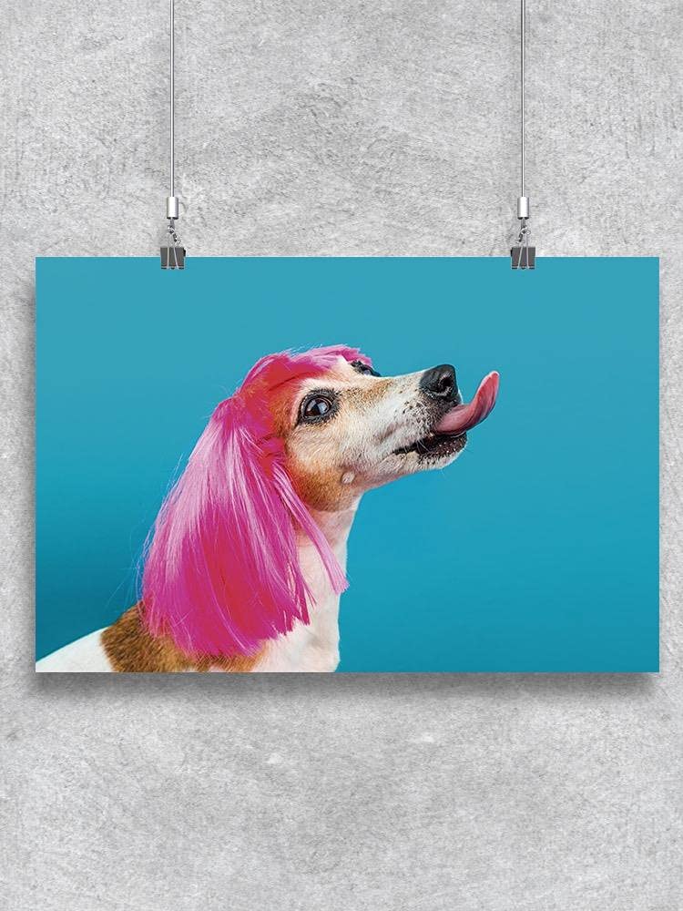 Funny Dog in Pink Wig Poster - Cute Pet Wall Art for Dog Lovers - Perfect for Living Room, Bedroom & Office Decor