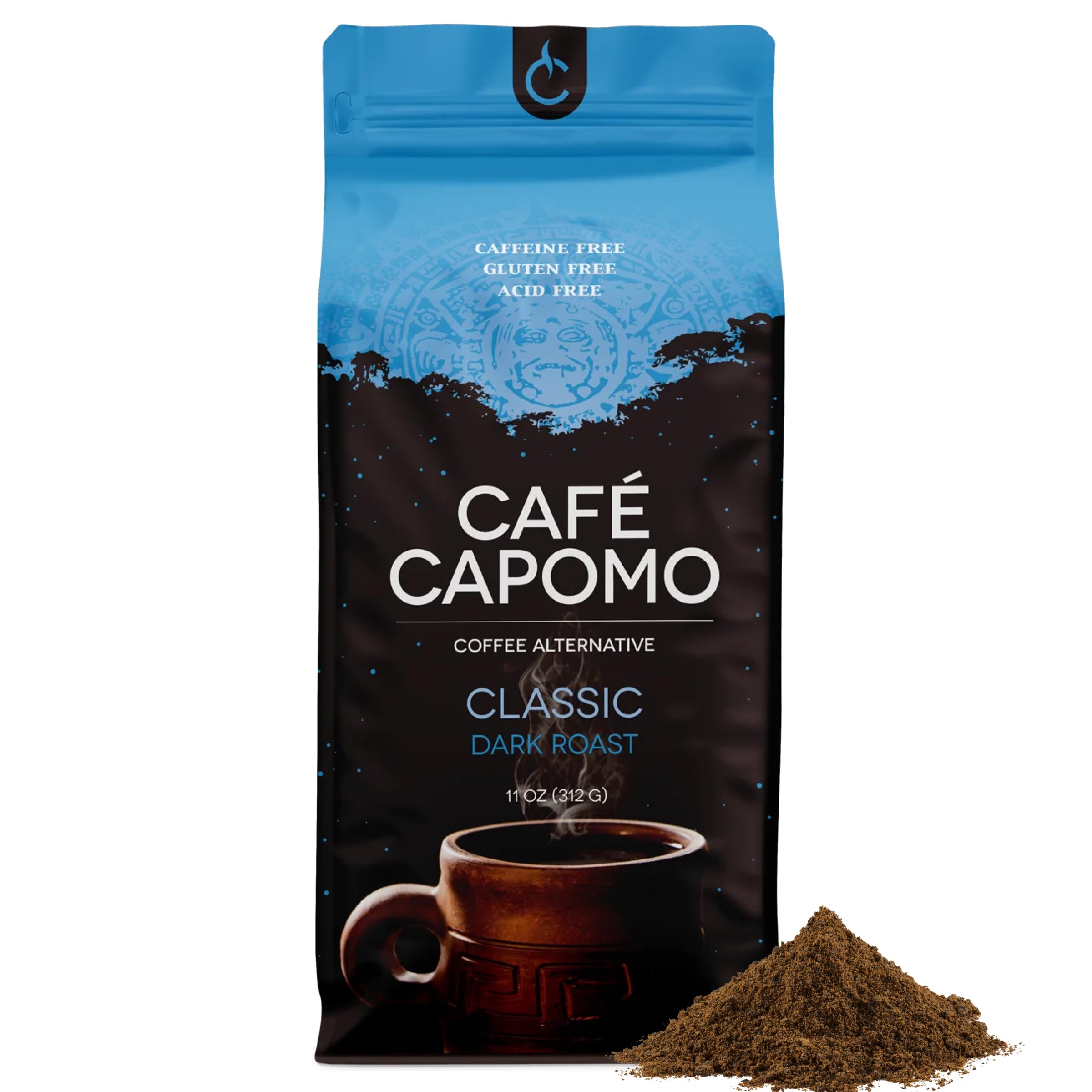 Organic Cafe Capomo Maya Nut Herbal Coffee Substitute - Caffeine Free, Acid Free, Dark Roast Coffee Alternative (11 oz) | Premium Herbal Beverage for Relaxation & Digestion | Perfect for Evening Sipping & Wellness Rituals