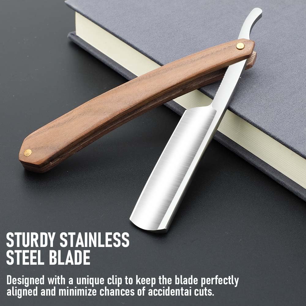 Professional Straight Edge Barber Razor for Men - Premium Stainless Steel Shaving Razor with Leather Strop - Home & Salon Grooming - Perfect for Wet Shaving, Beard Trimming & Classic Shaving Rituals (NO.181)