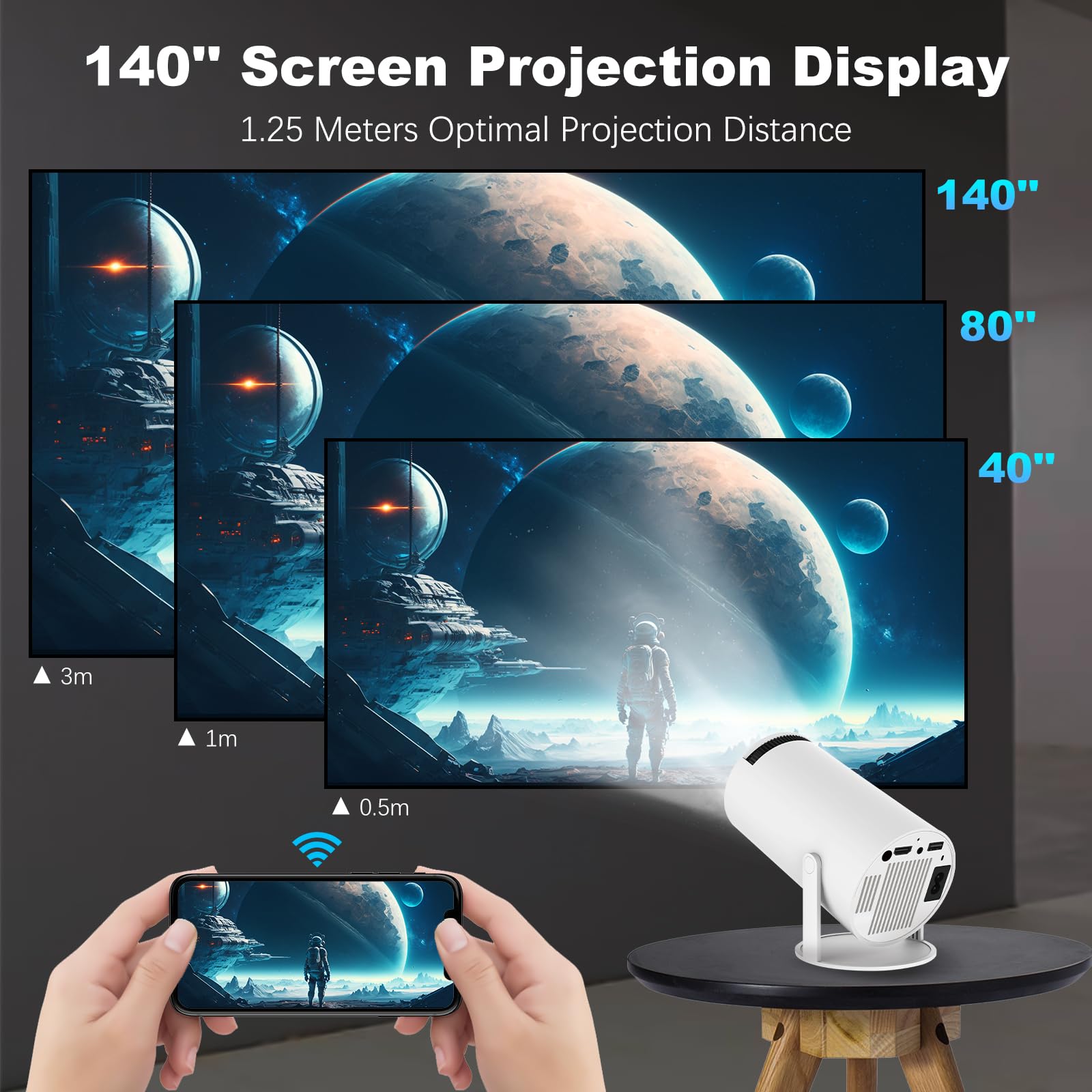 Safego Mini Portable Projector - 120 ANSI Lumen WiFi & Bluetooth Smart Projector, HD 720P Home Theater Movie Projector for Android, iPhone, Tablet - Perfect for Indoor Movies, Gaming & Outdoor Camping Entertainment