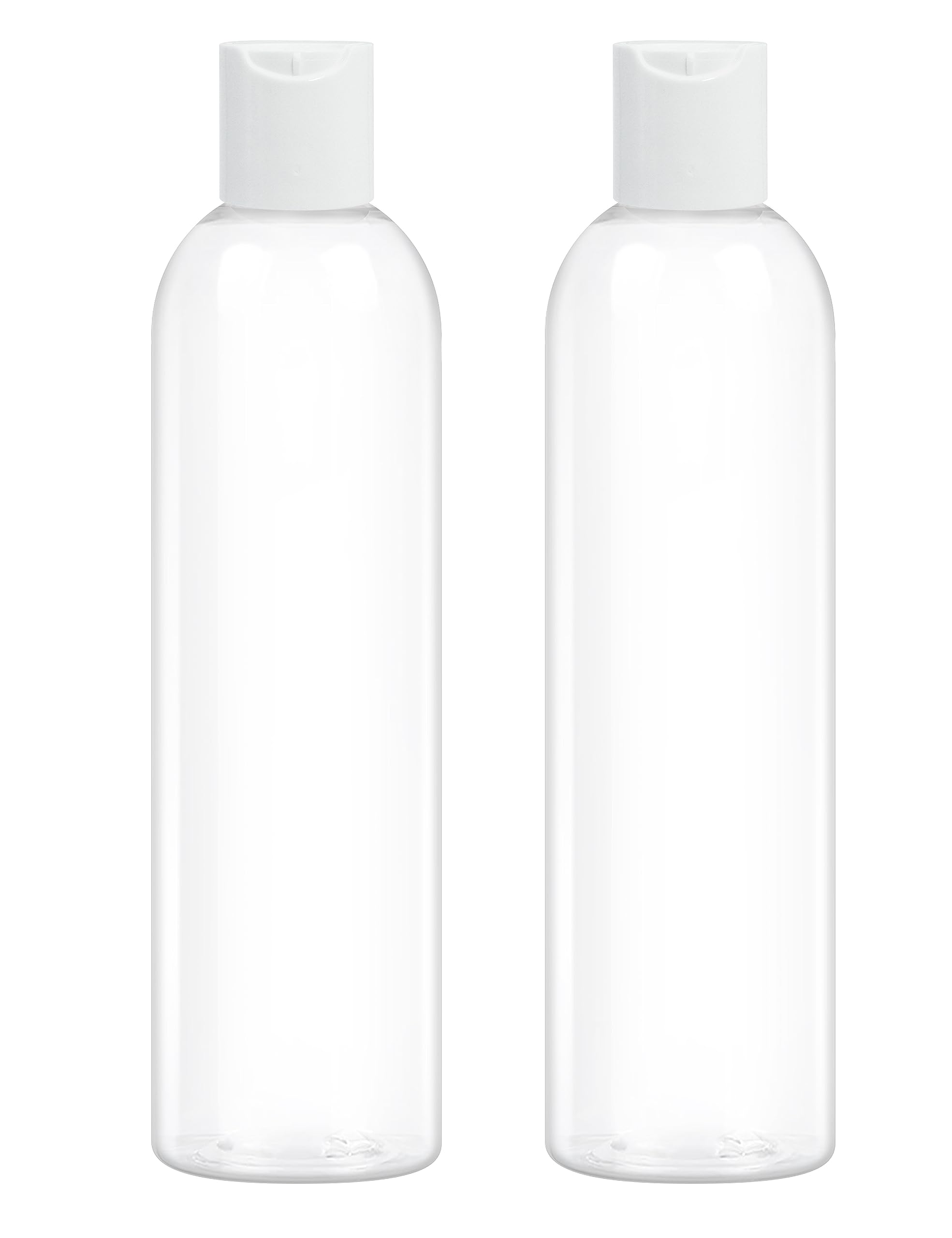 2 Pack 8 oz Clear Plastic Bottles with White Disc Caps - Refillable Empty Squeeze Containers for Cosmetic, Toiletries, Conditioner, Shampoo, Lotions & Gels - Perfect for Travel, DIY Projects & Home Organization